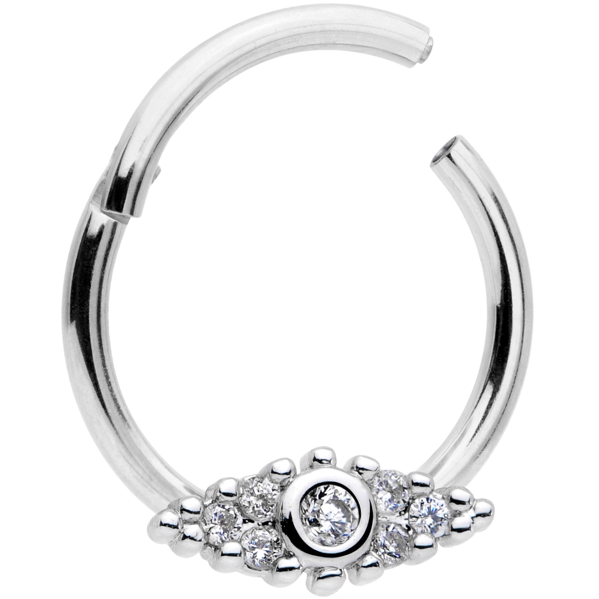 16G 3/8 Clear CZ Gem Art Deco Cat Eye Hinged Septum Segment Ring