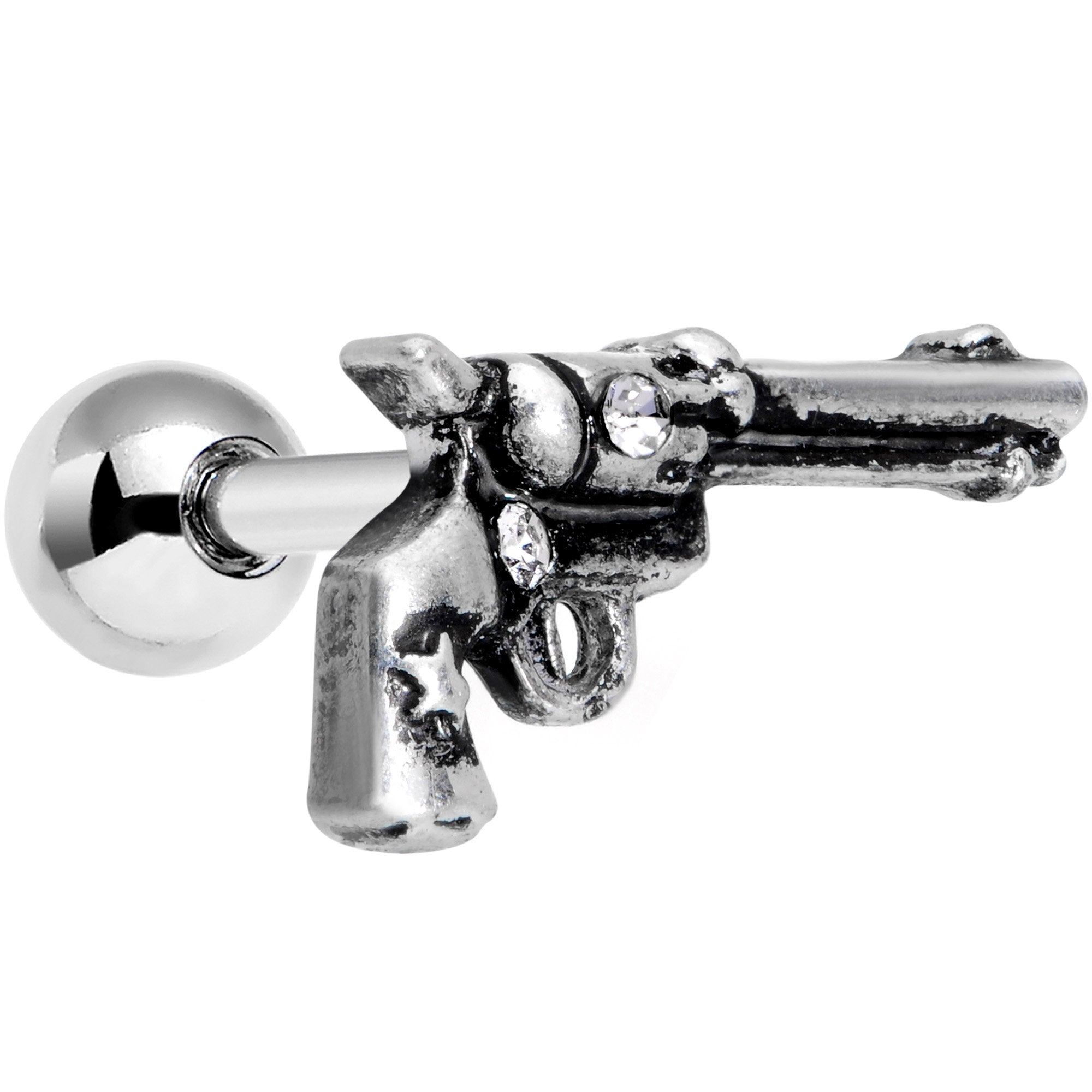 16G 1/4 Clear Gem Rockin' Revolver Gun Cartilage Tragus Earring