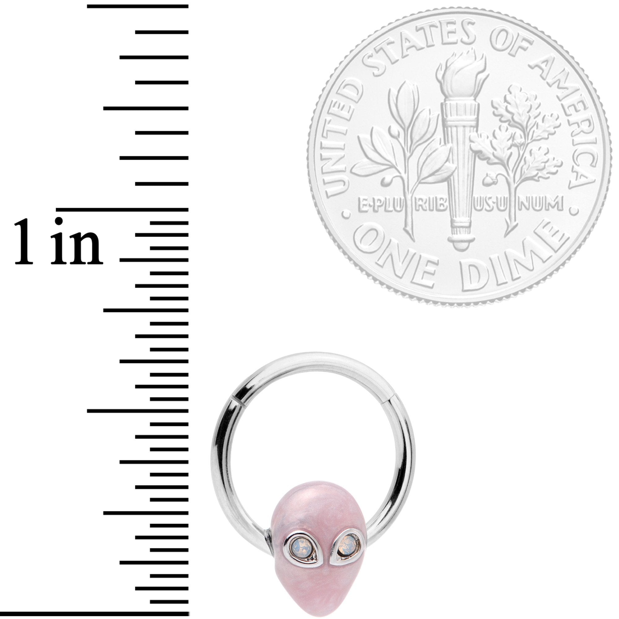 16G 3/8 White Faux Opal Pink Invader Alien Hinged Segment Ring