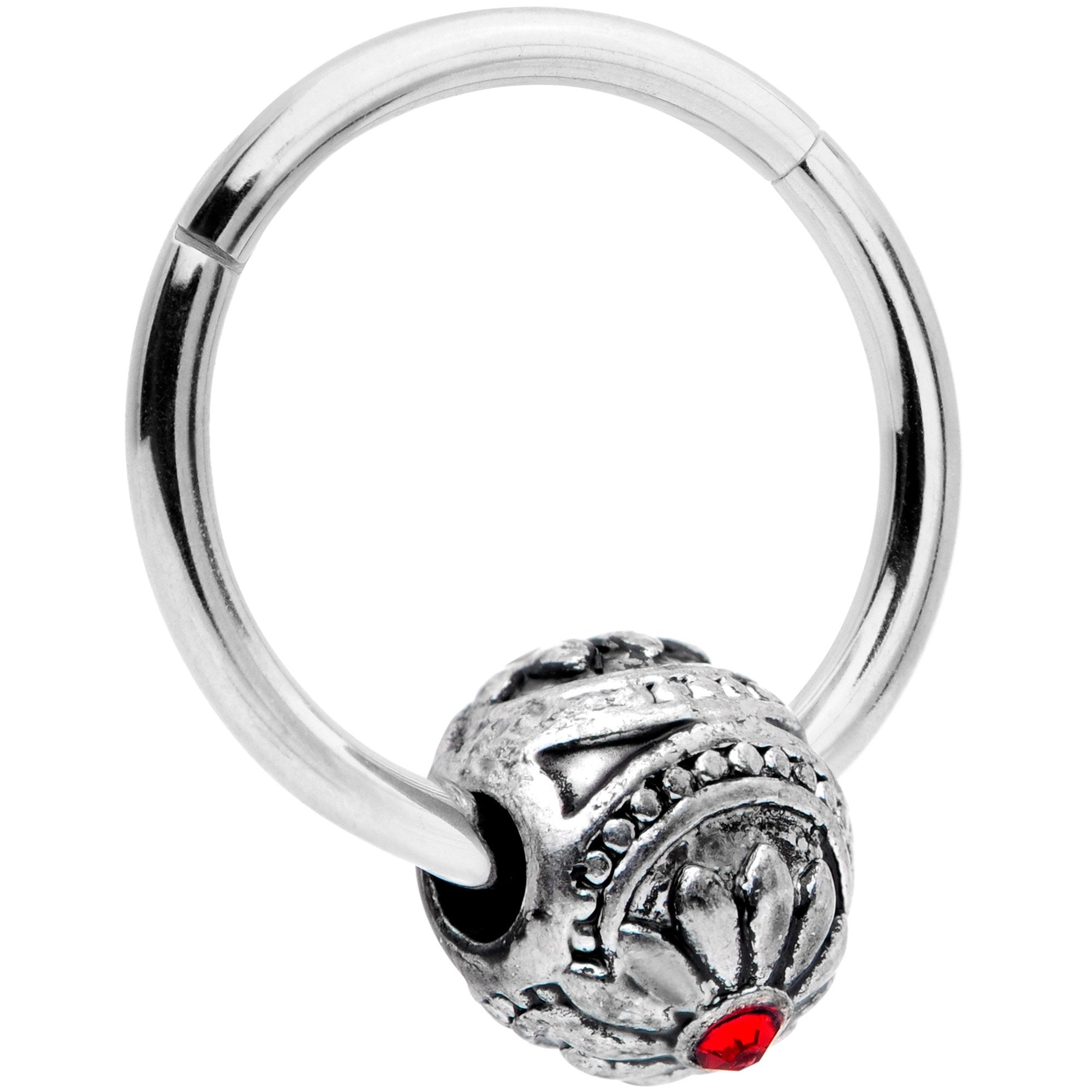 16G 3/8 Red Gem Sumptuous Abstract Bead Hinged Segment Ring