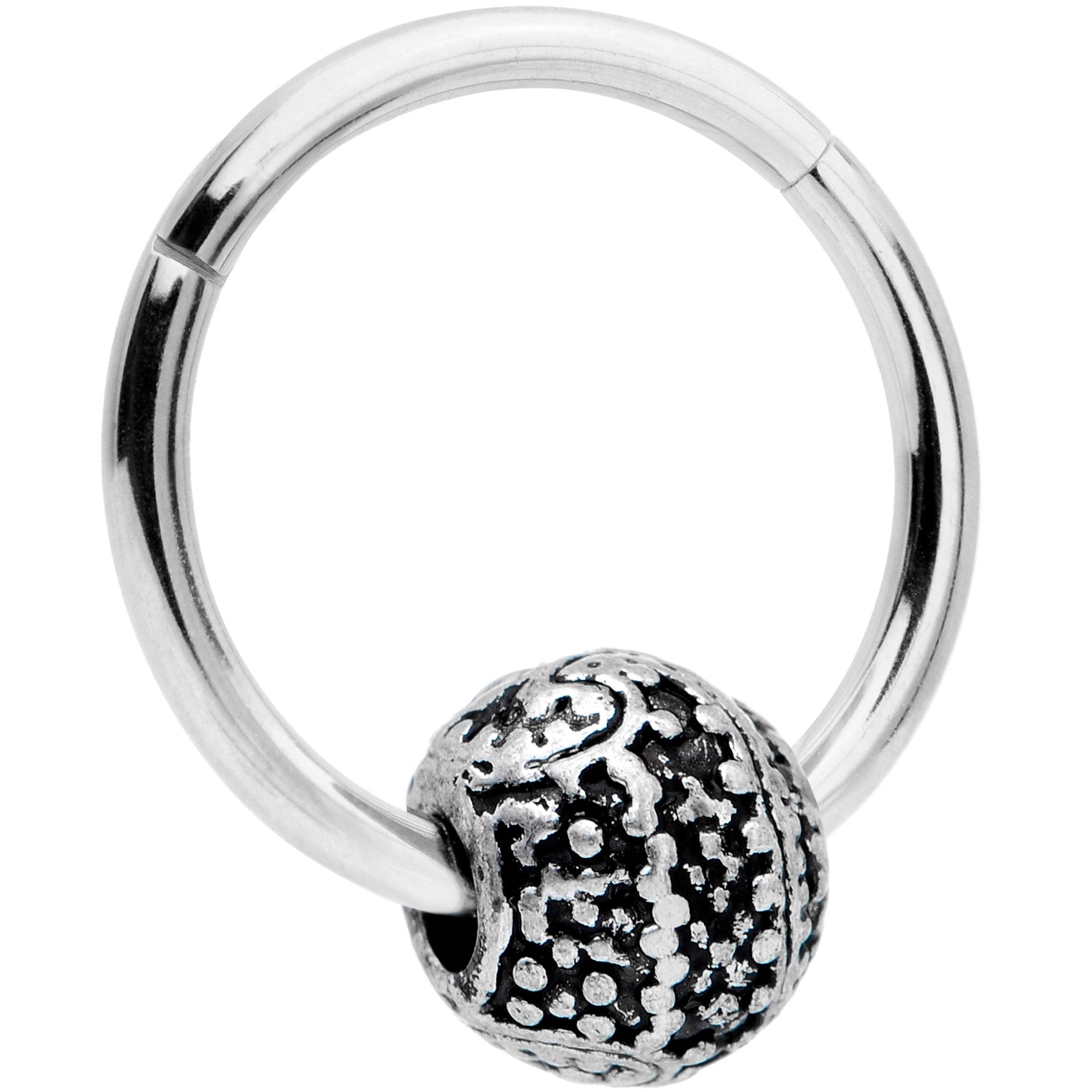 16G 3/8 Tiny Texture Pattern Bead Hinged Segment Ring