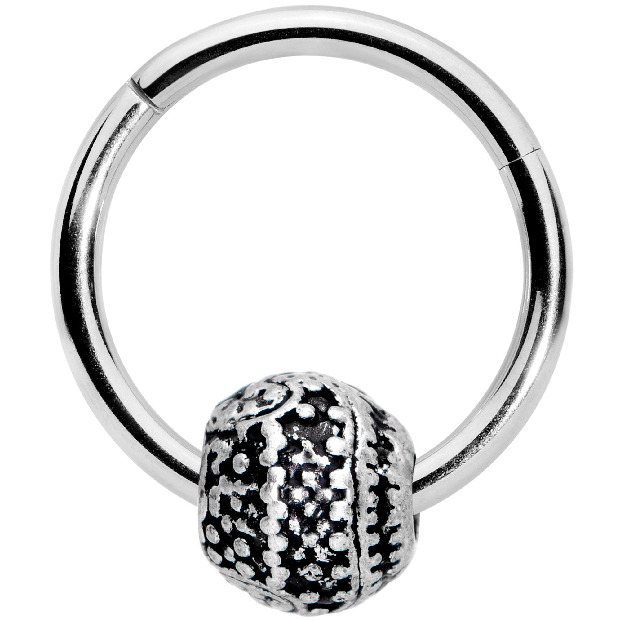16G 3/8 Tiny Texture Pattern Bead Hinged Segment Ring