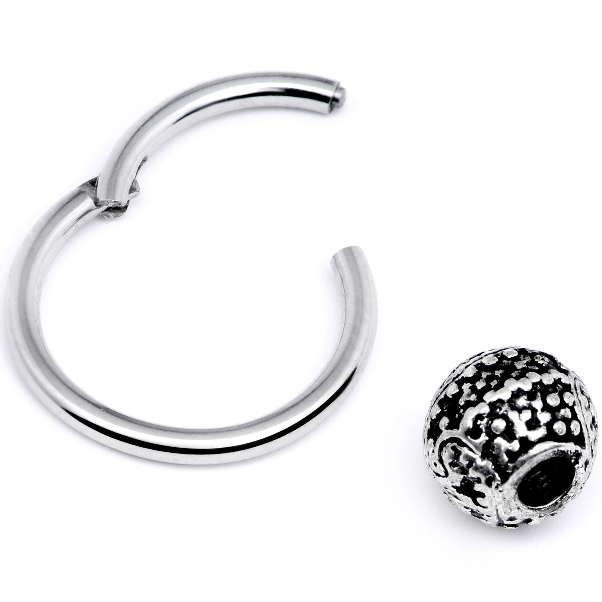 16G 3/8 Tiny Texture Pattern Bead Hinged Segment Ring