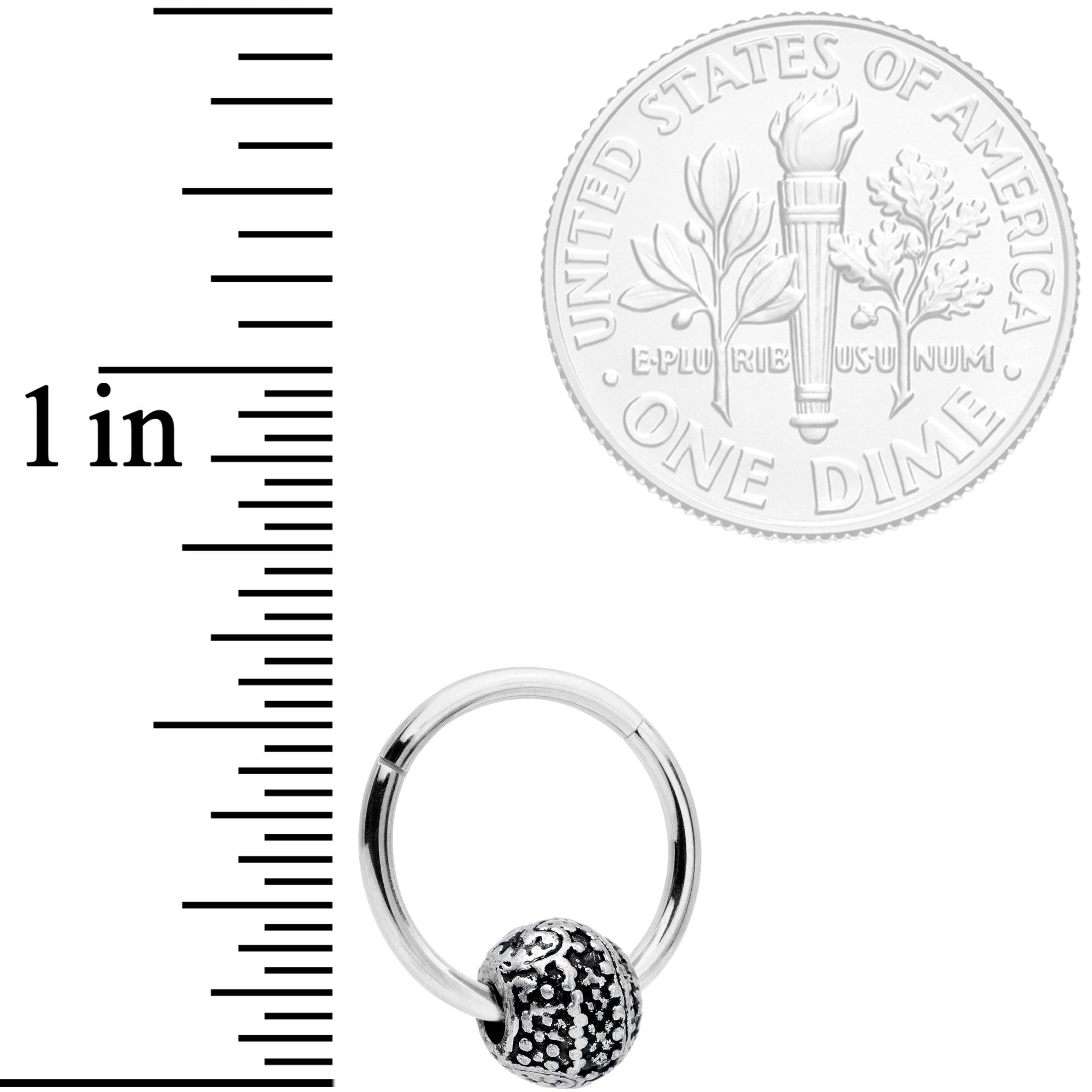 16G 3/8 Tiny Texture Pattern Bead Hinged Segment Ring