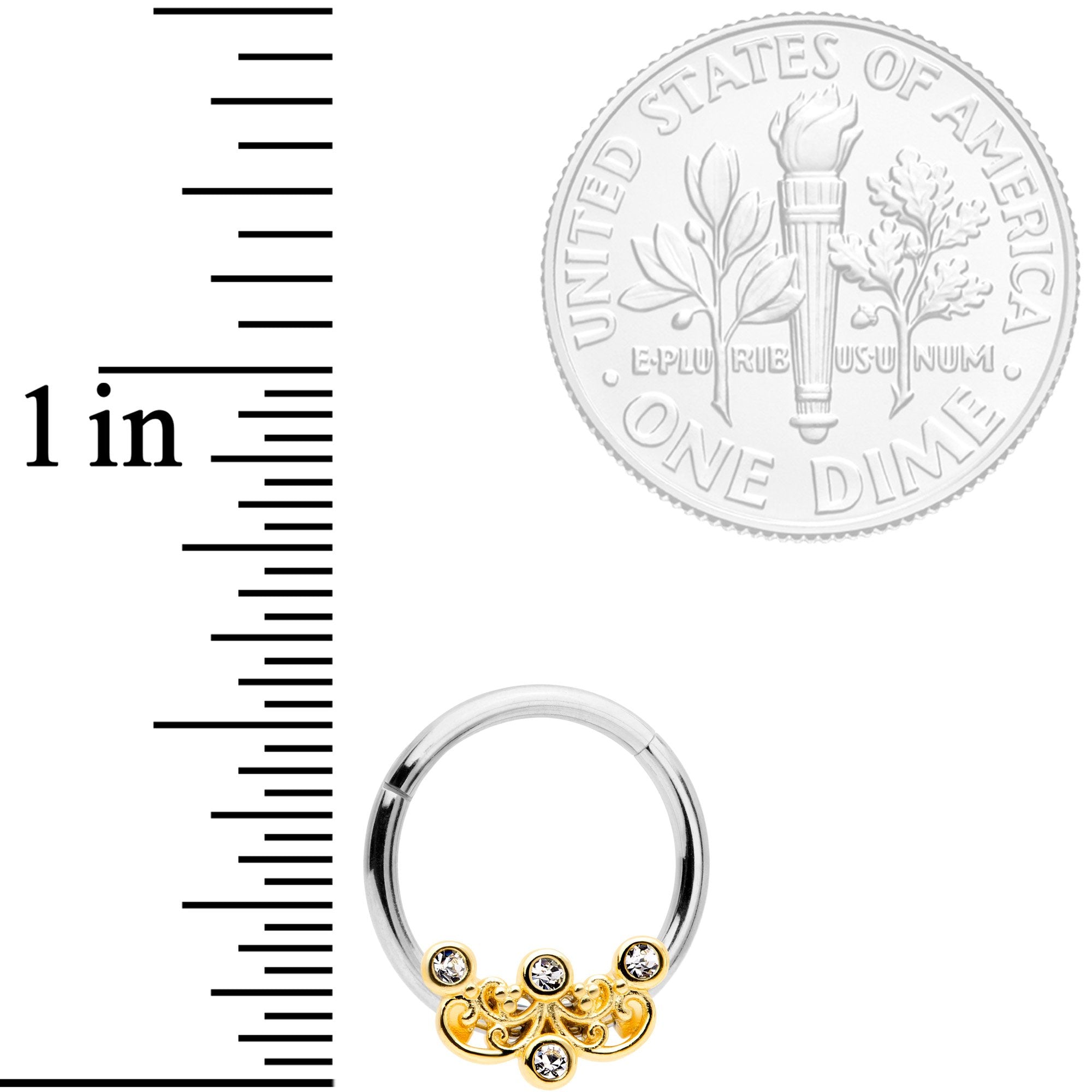 16G 3/8 Clear CZ Gem Abstract Scrolls Hinged Septum Segment Ring