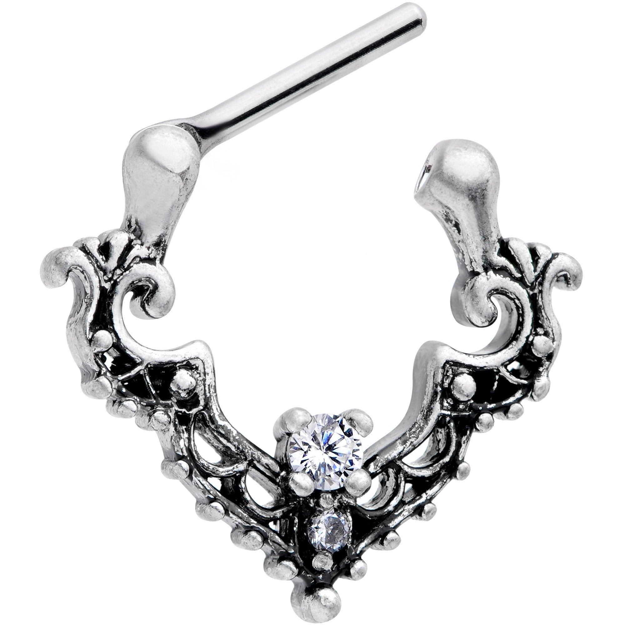 16G 5/16 Clear CZ Gem Abstract Bat Septum Clicker