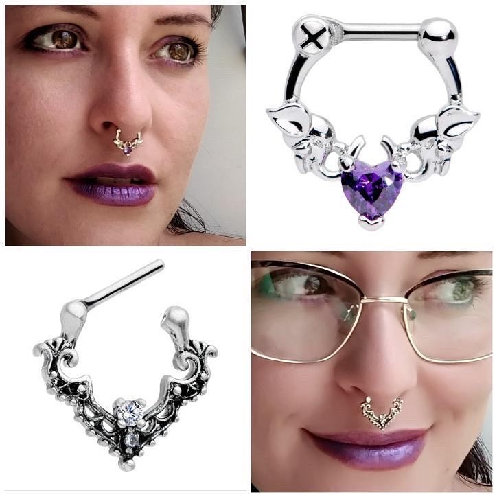 16G 5/16 Clear CZ Gem Abstract Bat Septum Clicker