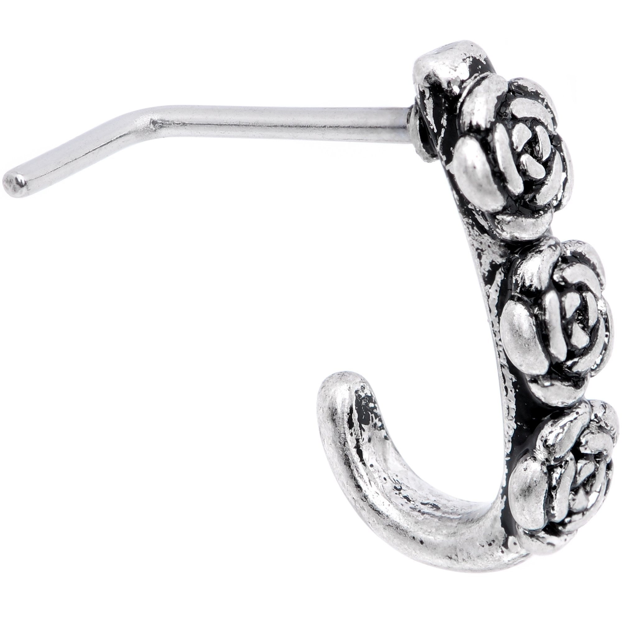 20G Ring of Roses Faux Hoop L Shaped Nose Ring