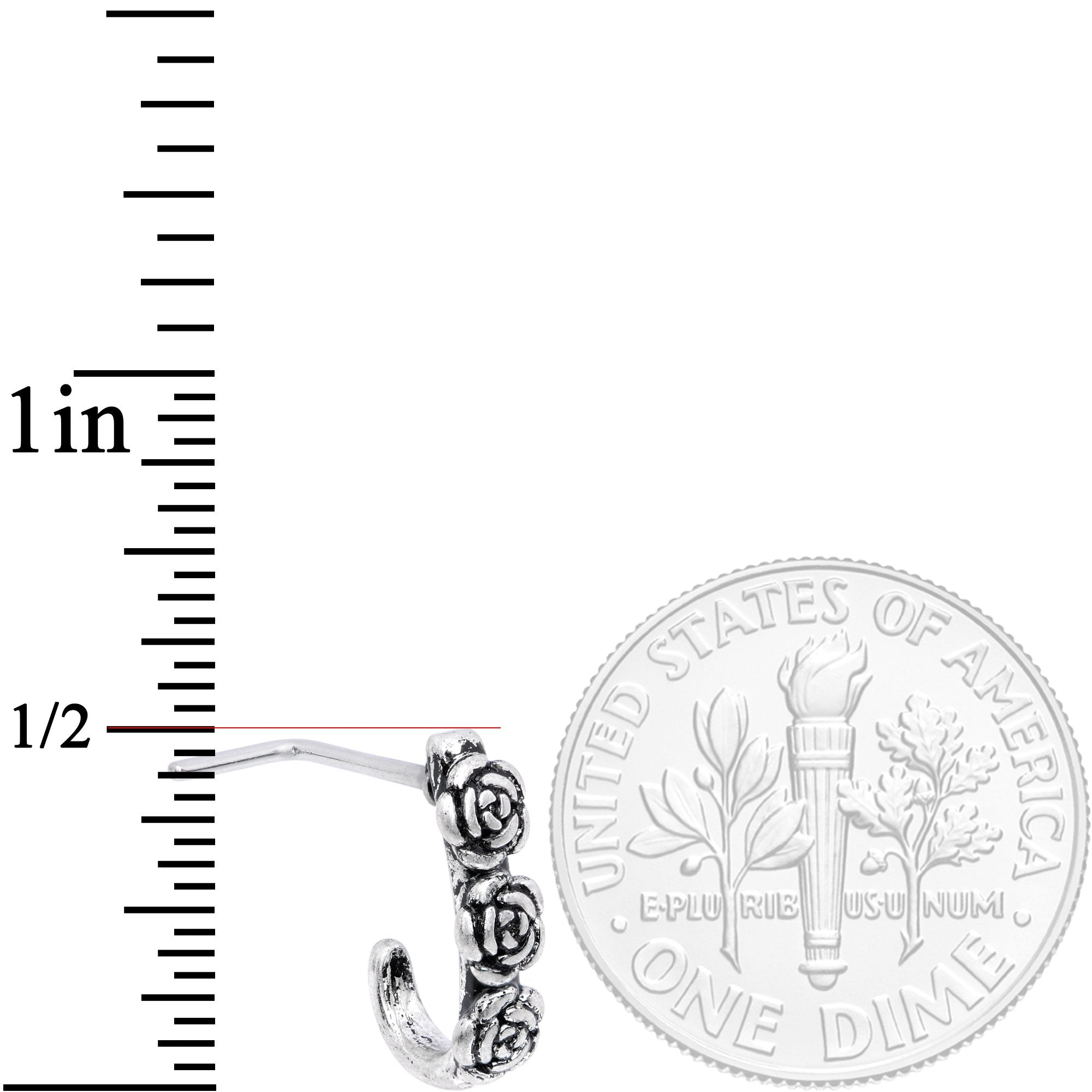 20G Ring of Roses Faux Hoop L Shaped Nose Ring