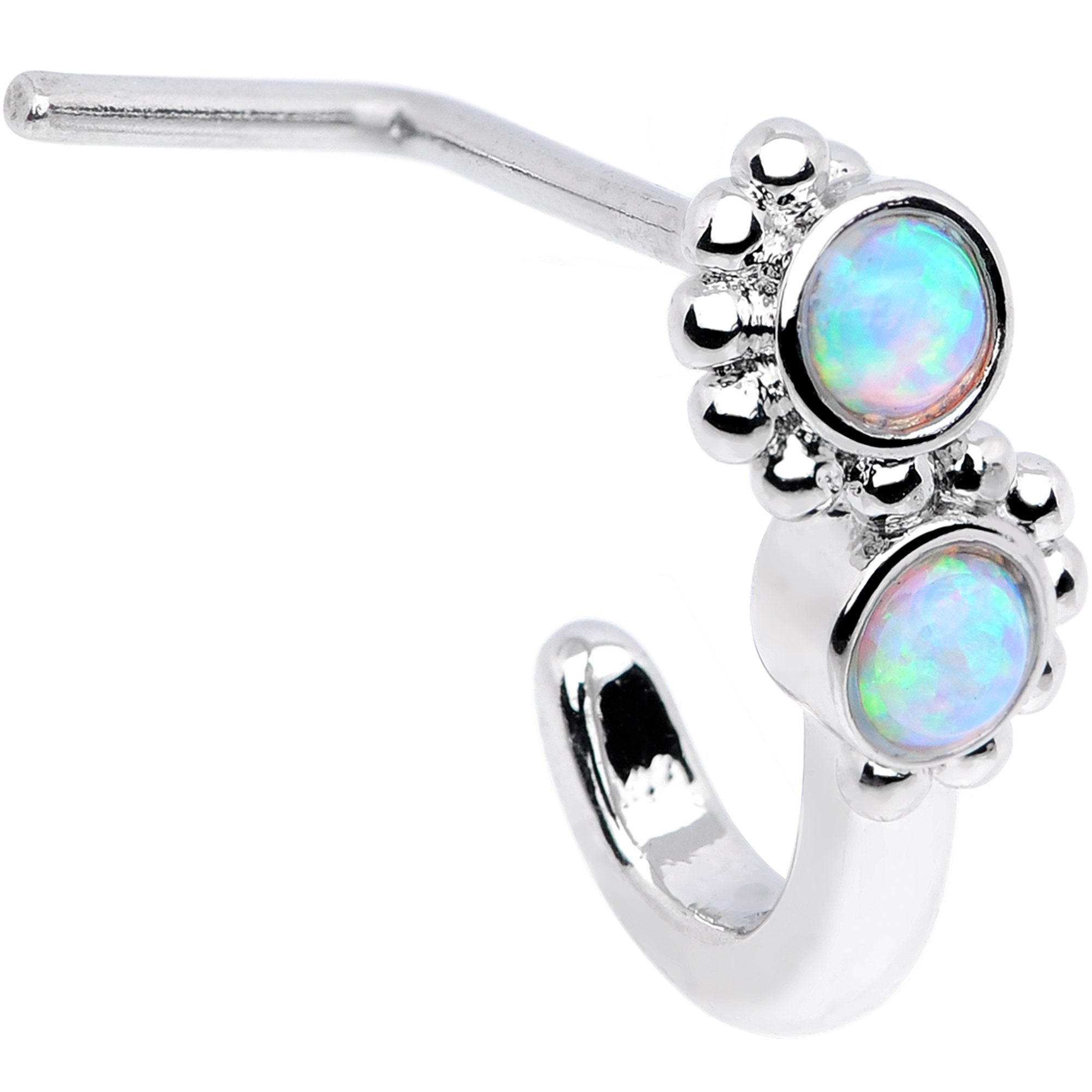 20G White Faux Opal Swirl Faux Hoop L Shaped Nose Ring