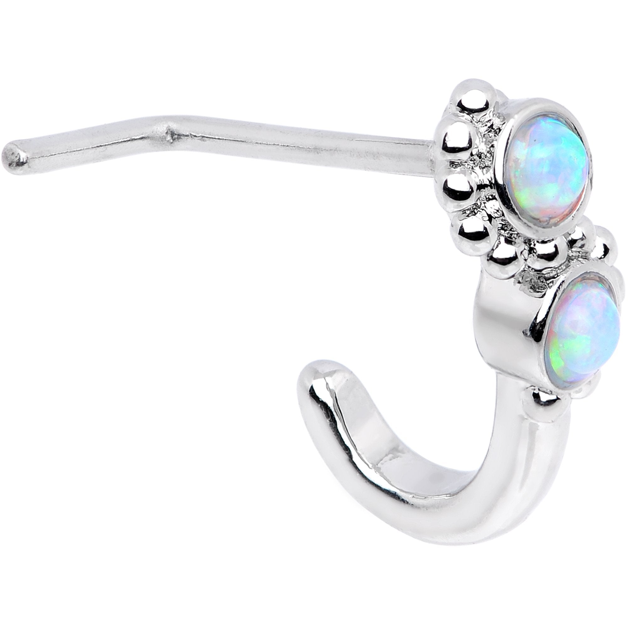20G White Faux Opal Swirl Faux Hoop L Shaped Nose Ring
