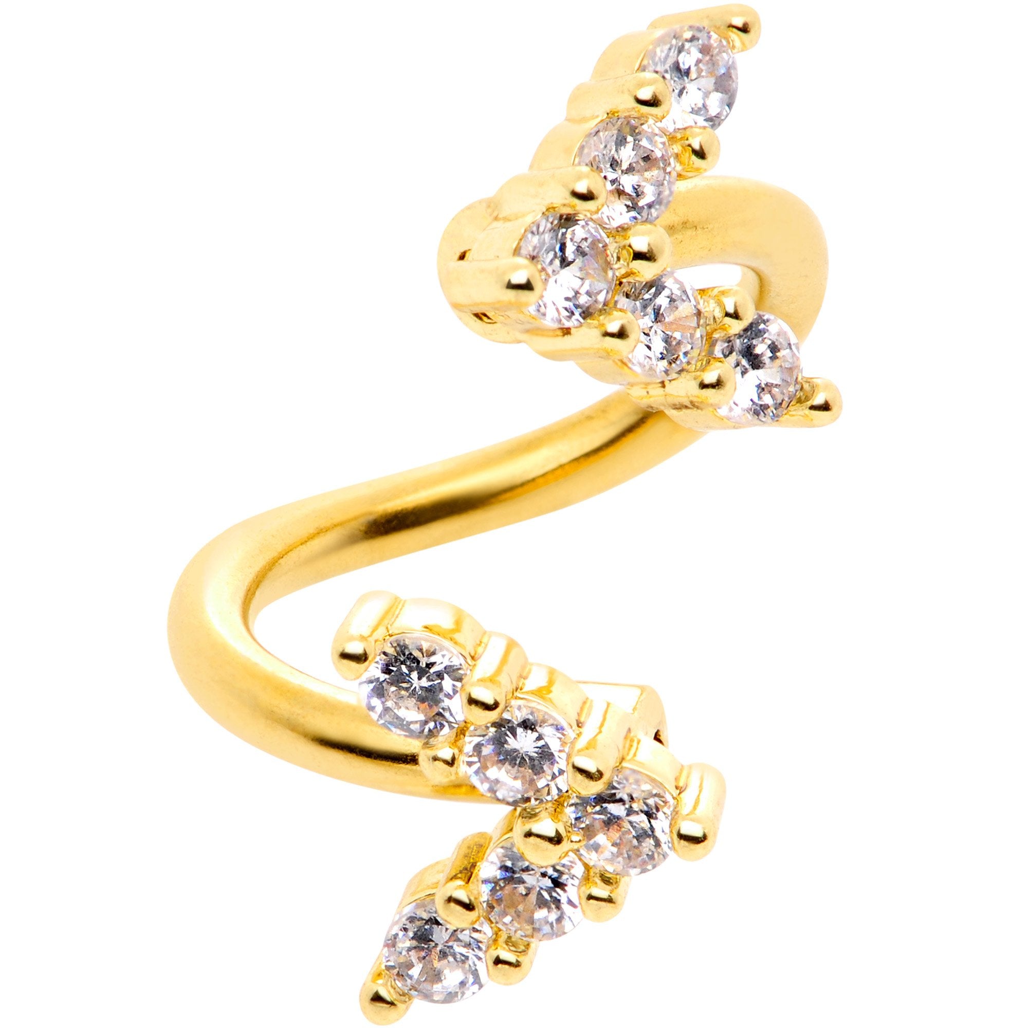 14G 3/8 Clear Gem Gold Tone Twin Arrow Spiral Twister Belly Ring