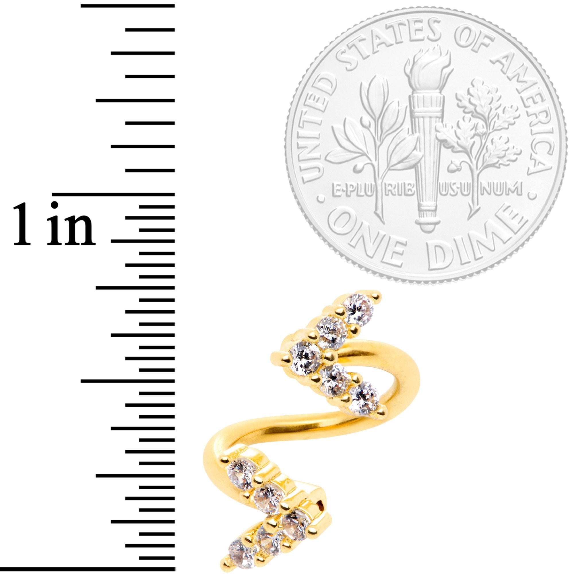 14G 3/8 Clear Gem Gold Tone Twin Arrow Spiral Twister Belly Ring