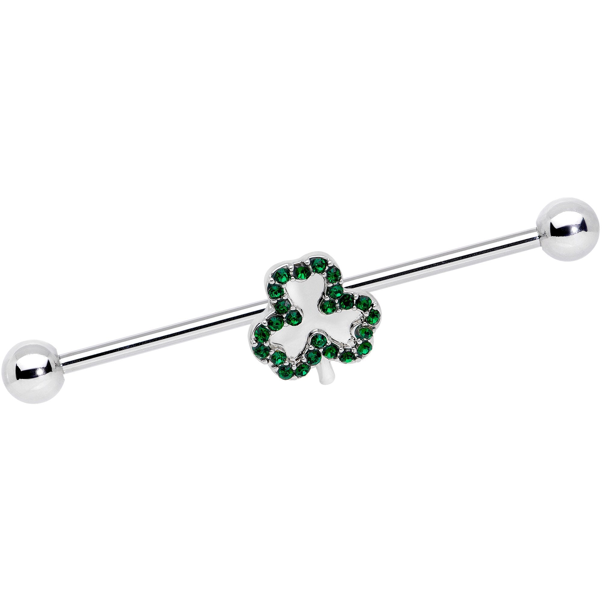 14G Green Gem St Patricks Day Shamrock Barbell Industrial 38mm