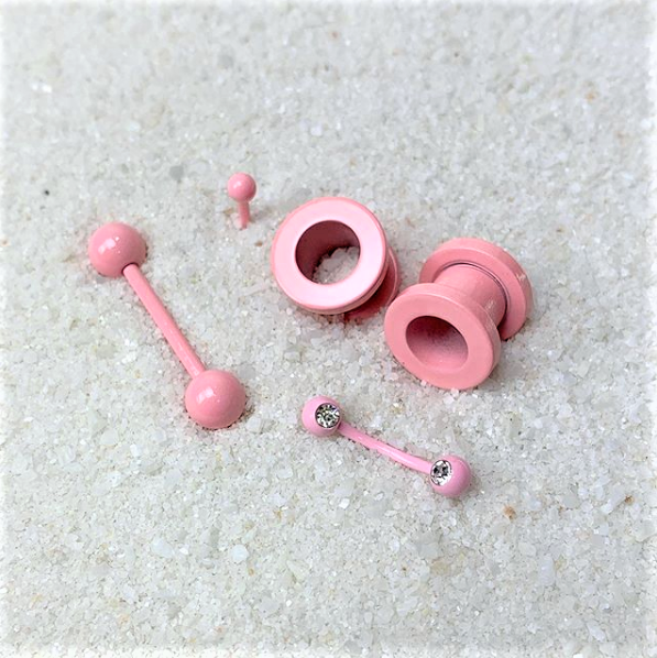 16G 5/16 Light Pink Acrylic Over Steel Labret Monroe Tragus