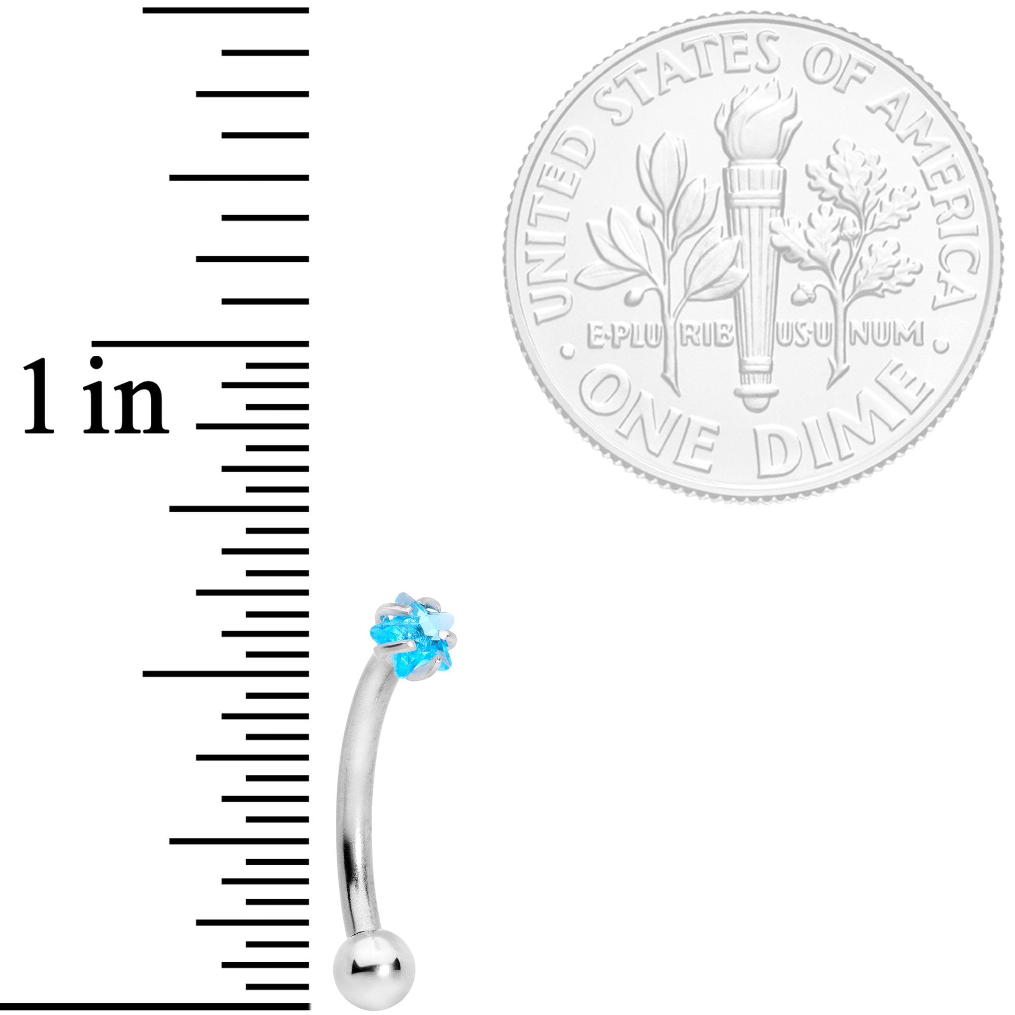 16G 3/8 Blues Clear CZ Star Gem Curved Eyebrow Ring Set of 3