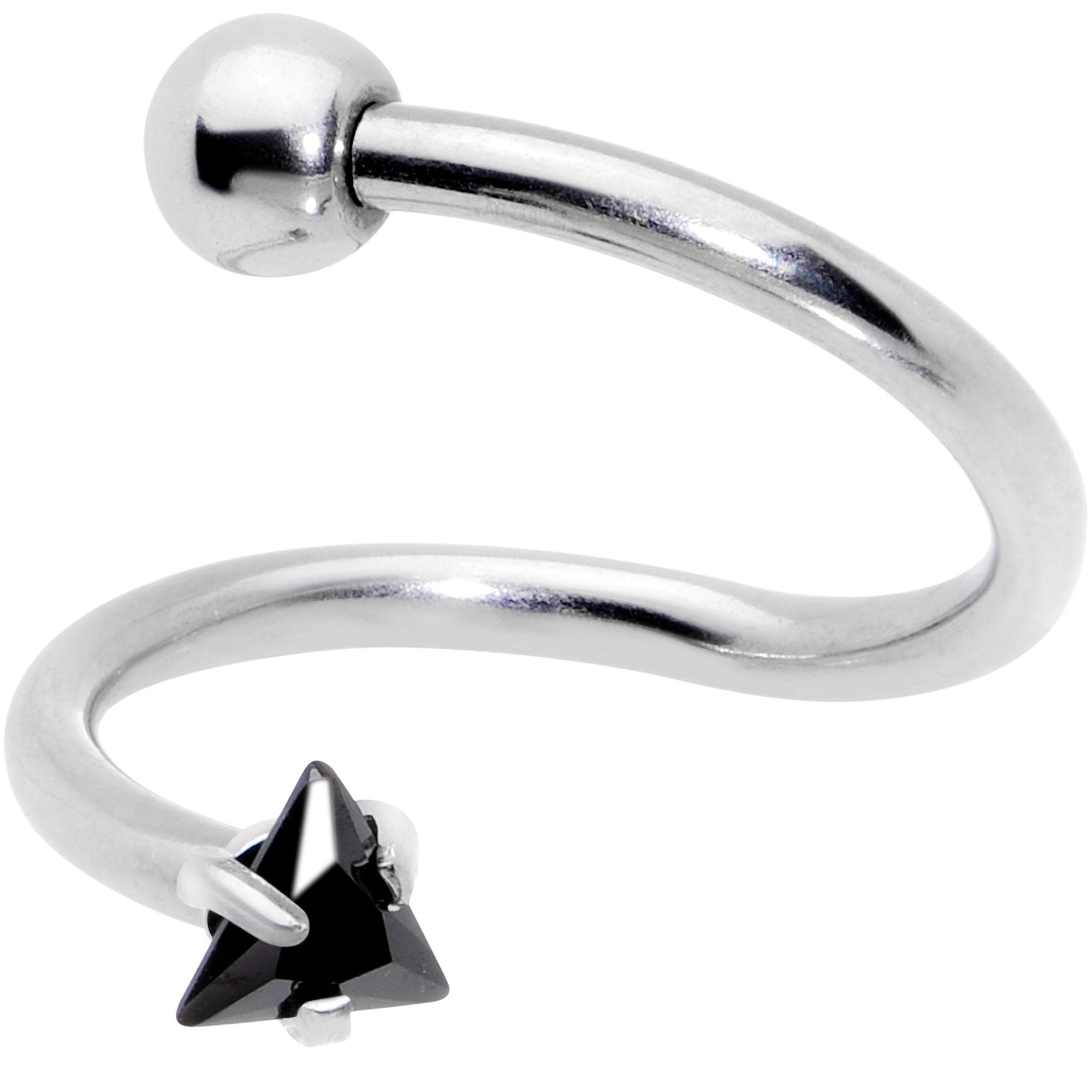 16G 3/8 Goth CZ Gem Triangle Spiral Twister Eyebrow Ring Set