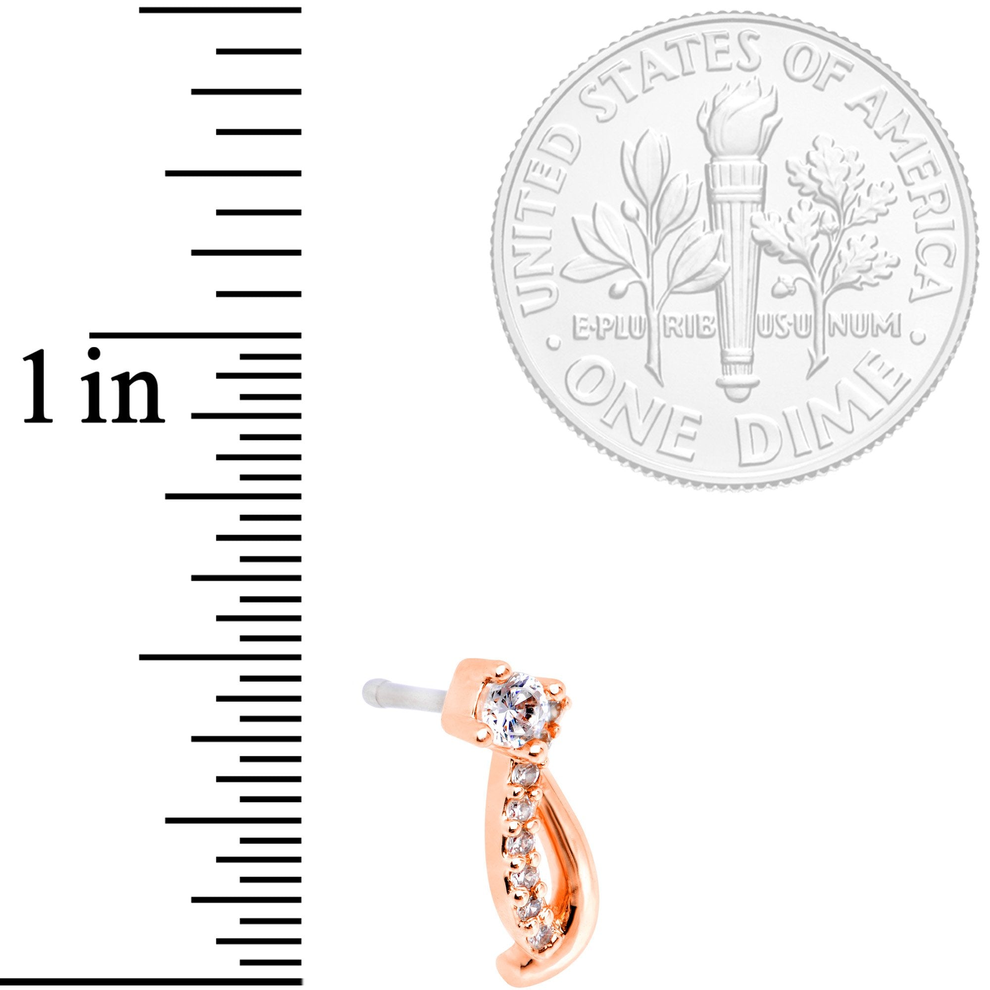 20G 1/4 Clear CZ Rose Gold Tone Twining Strands Nose Bone