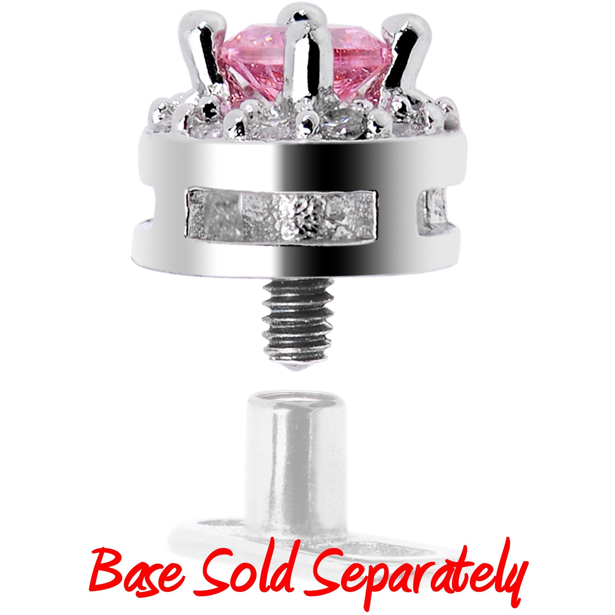 14G Clear Pink CZ Two Tier Externally Threaded Dermal Anchor Top