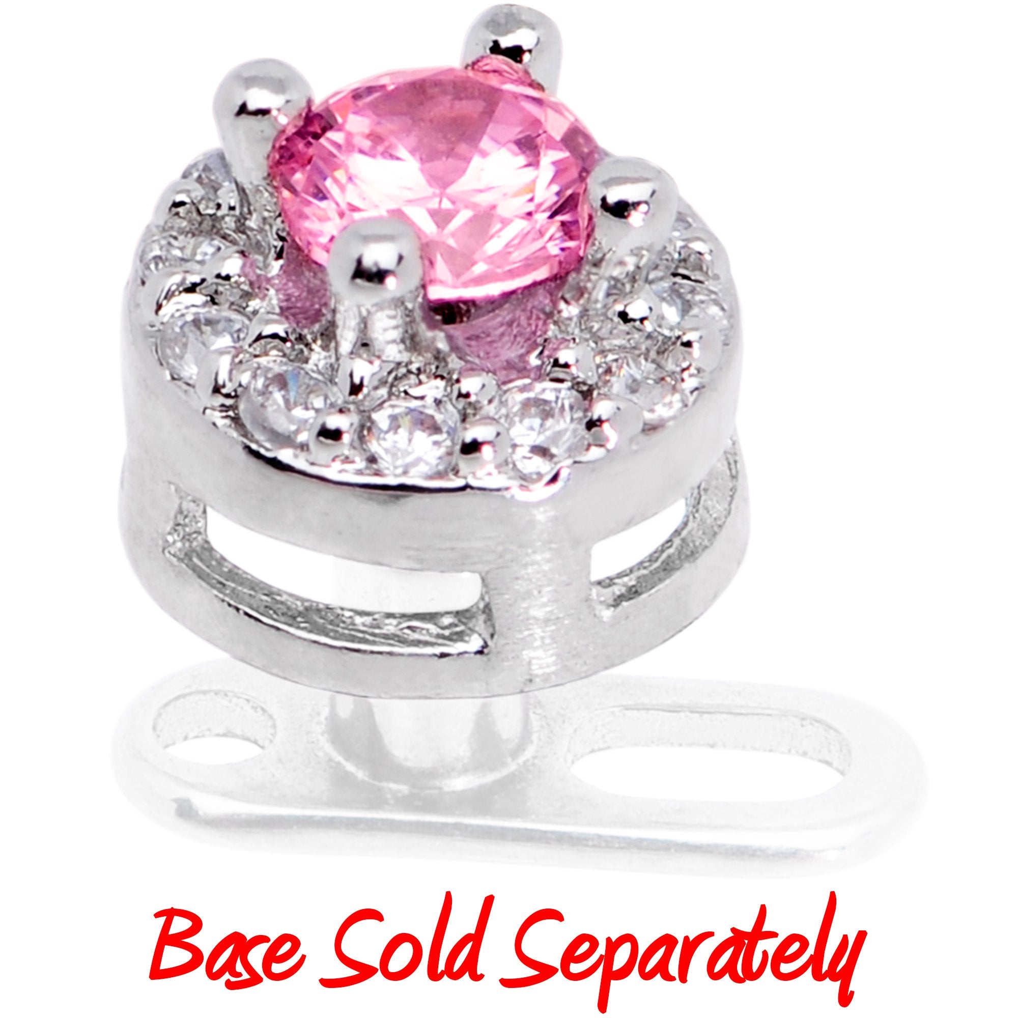 14G Clear Pink CZ Two Tier Externally Threaded Dermal Anchor Top