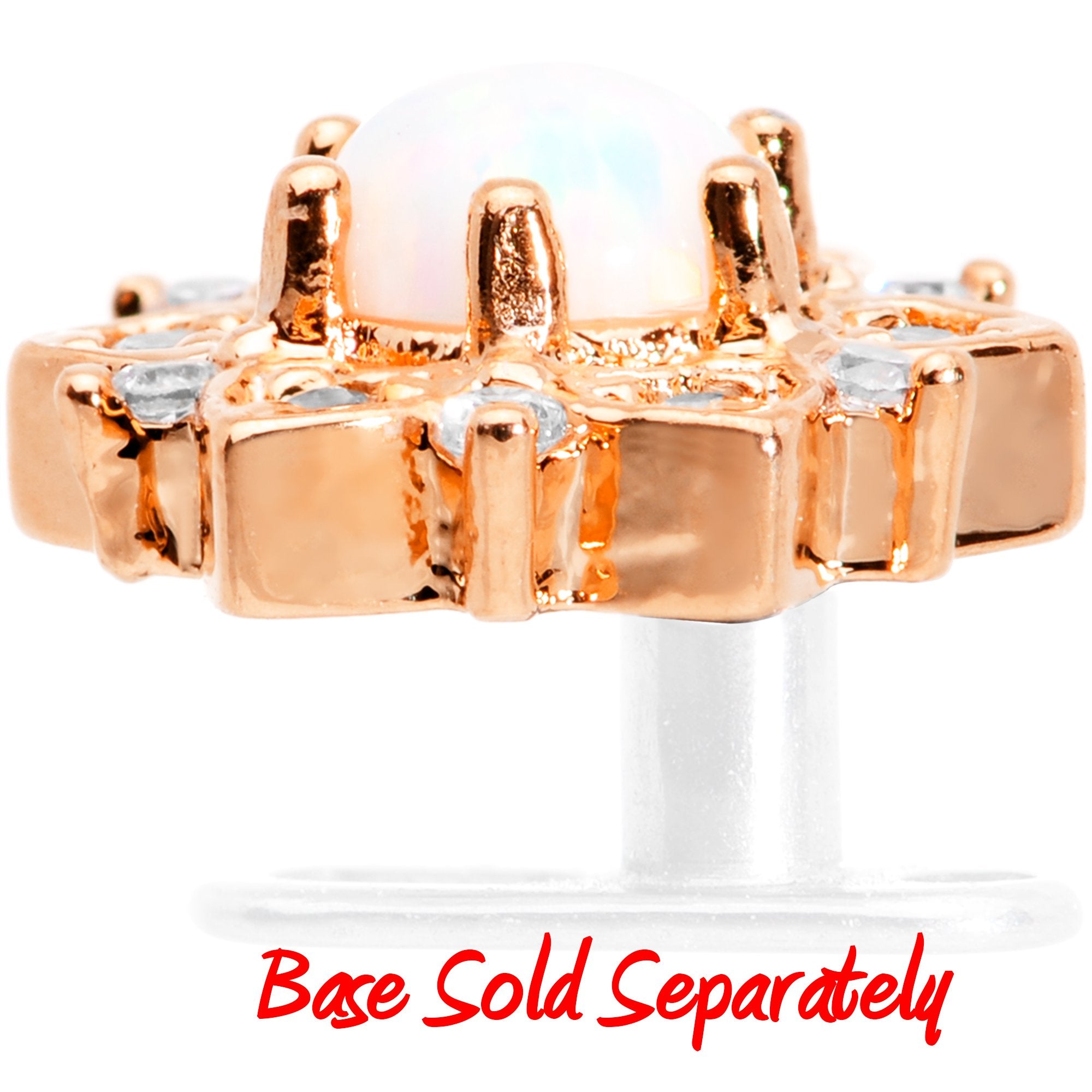 14G White Faux Opal Rose Gold Tone Floral Glam Dermal Anchor Top