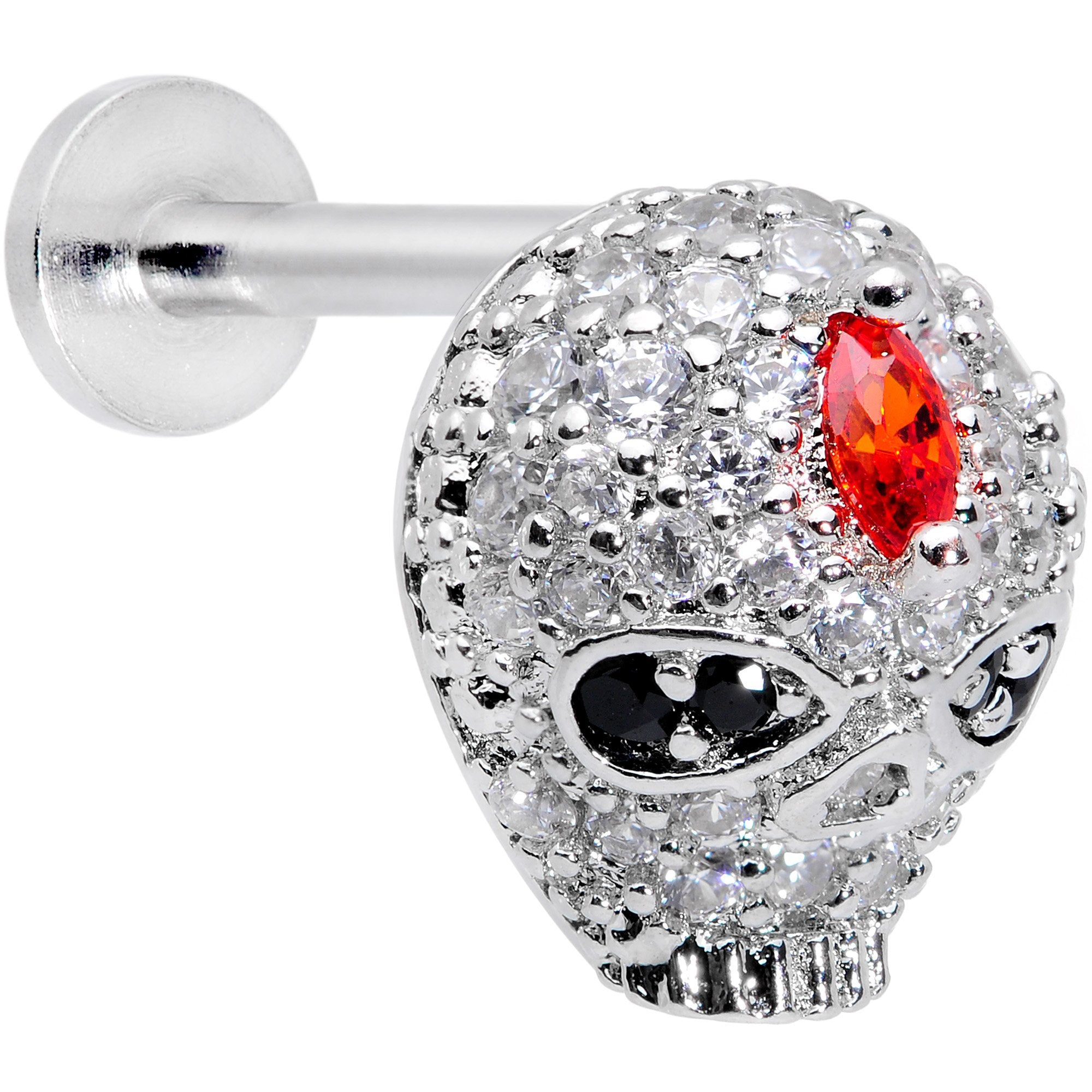 16G 5/16 Clear Red CZ Gem Punk Skull Labret Monroe Tragus