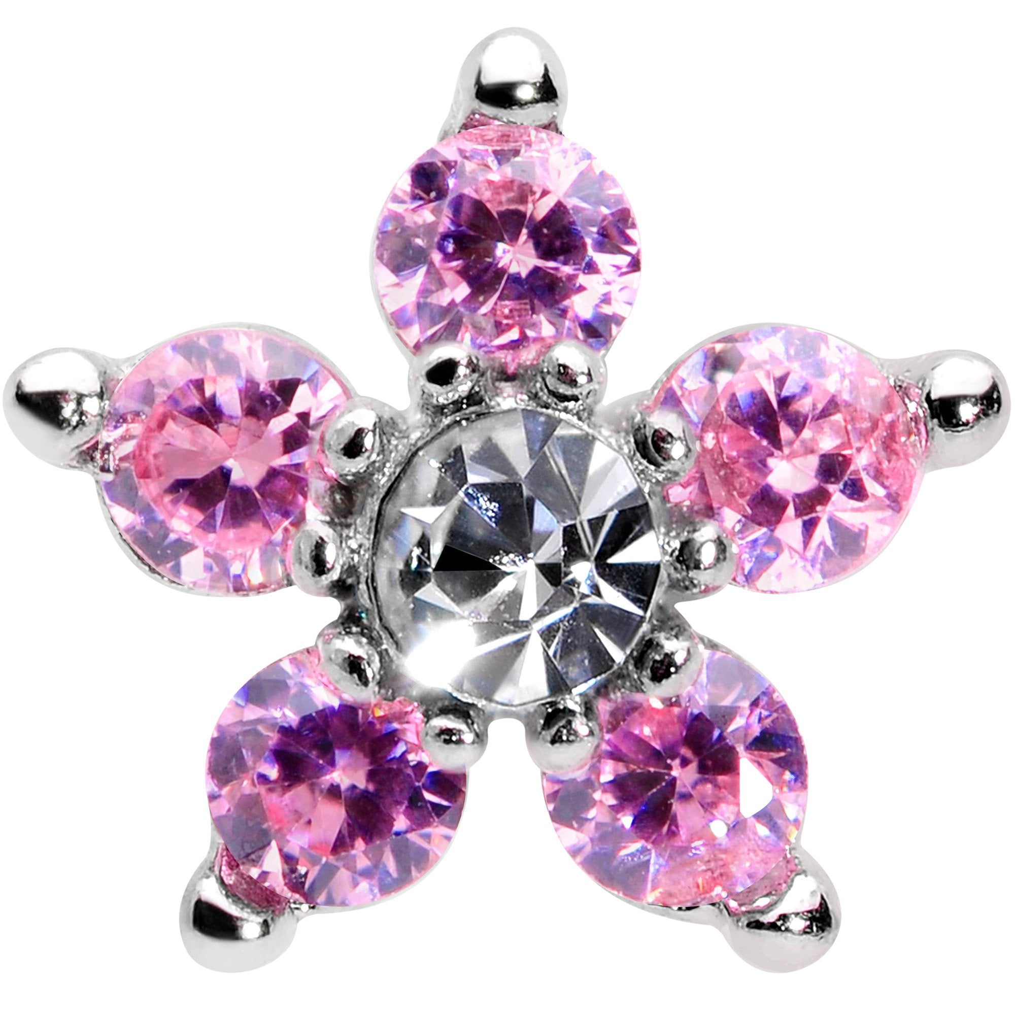 16G 5/16 Clear Pink CZ Gem Star Internally Threaded Labret Tragus