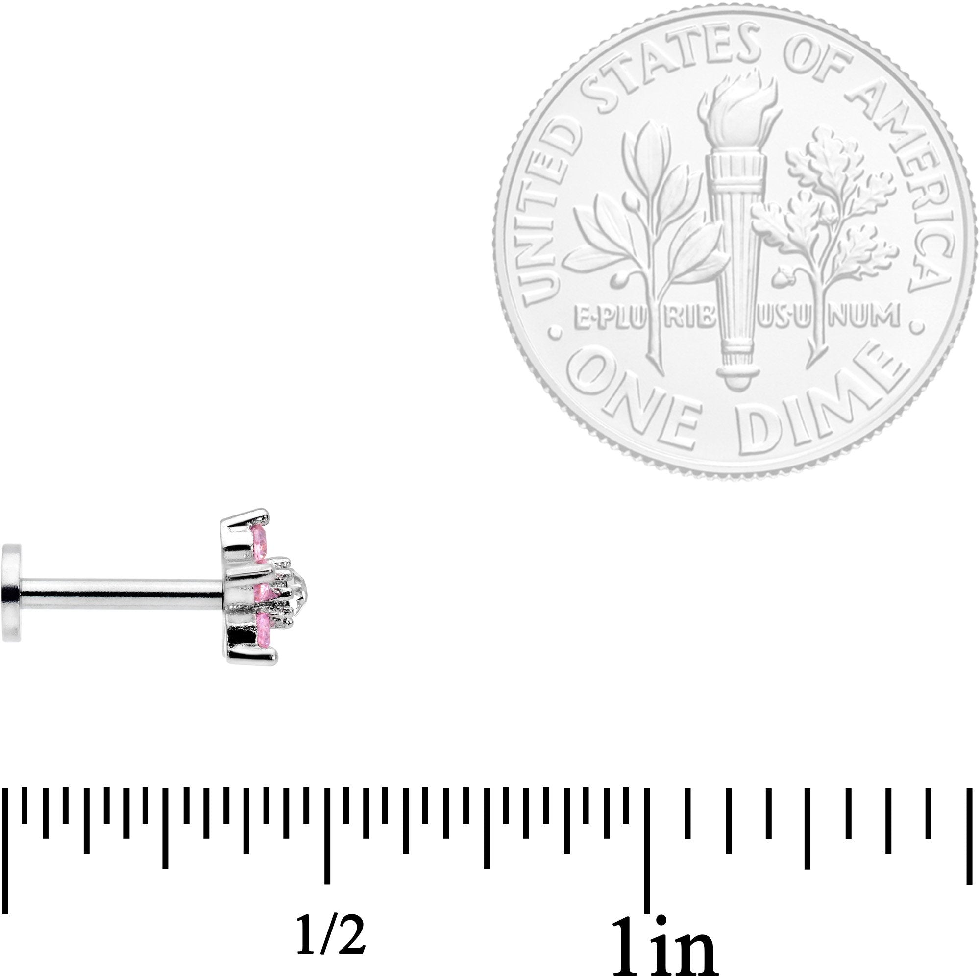 16G 5/16 Clear Pink CZ Gem Star Internally Threaded Labret Tragus