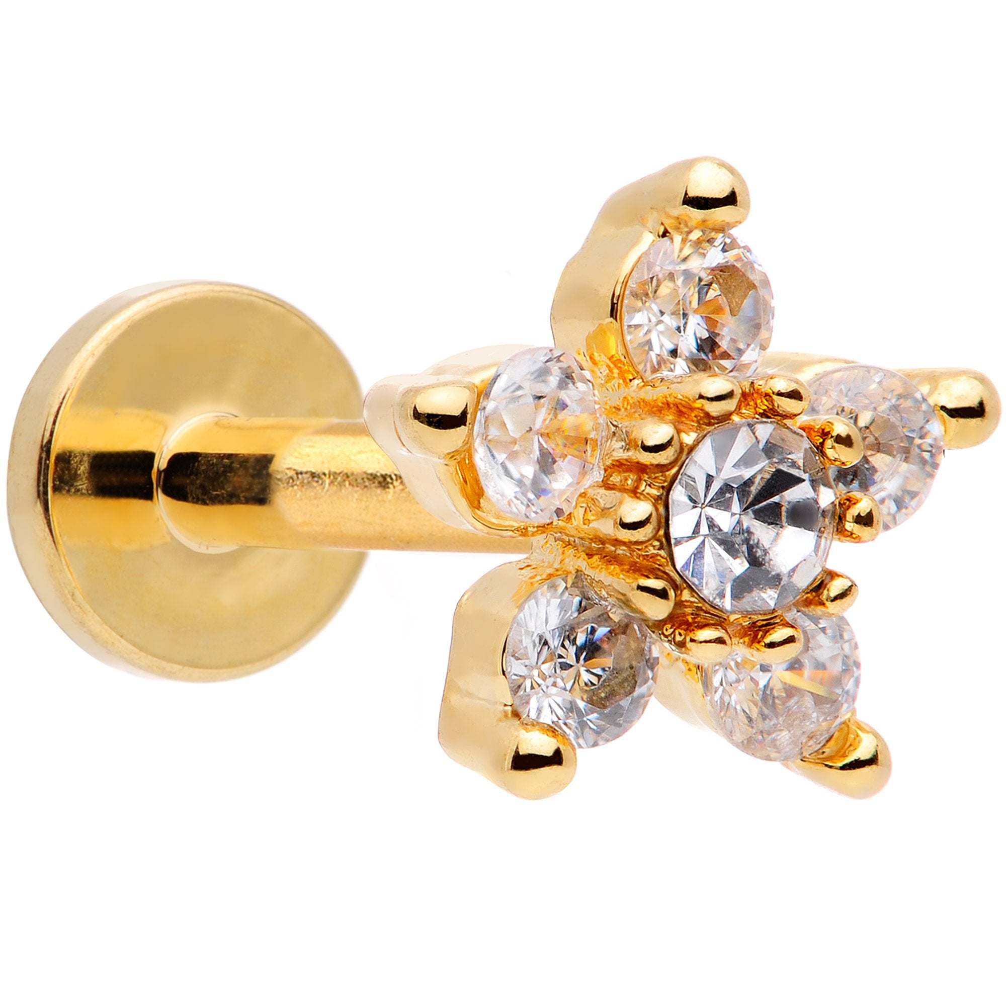 16G 5/16 Clear CZ Star Gold Tone Internally Threaded Labret
