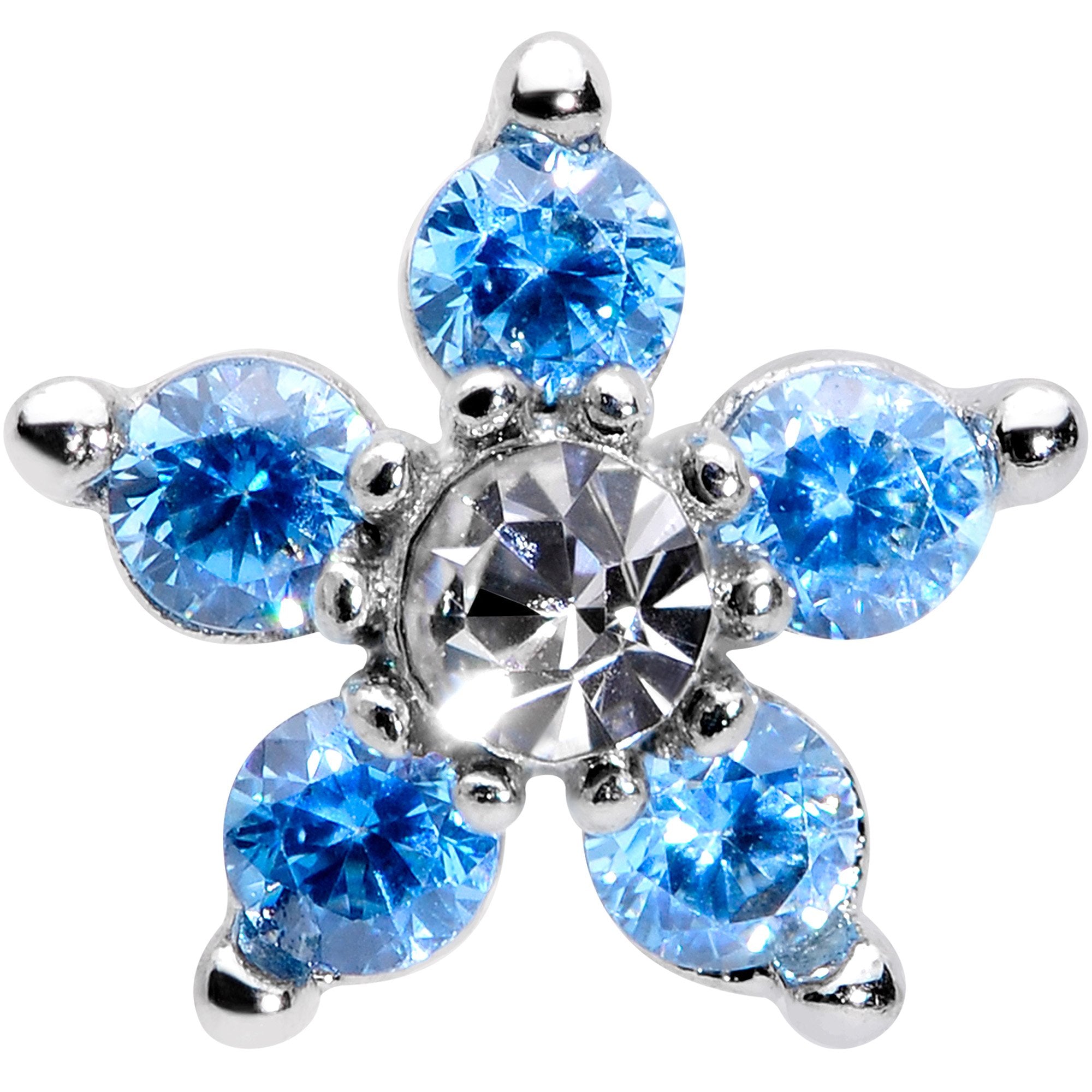 16G 1/4 Clear Blue CZ Gem Star Internally Threaded Labret Tragus