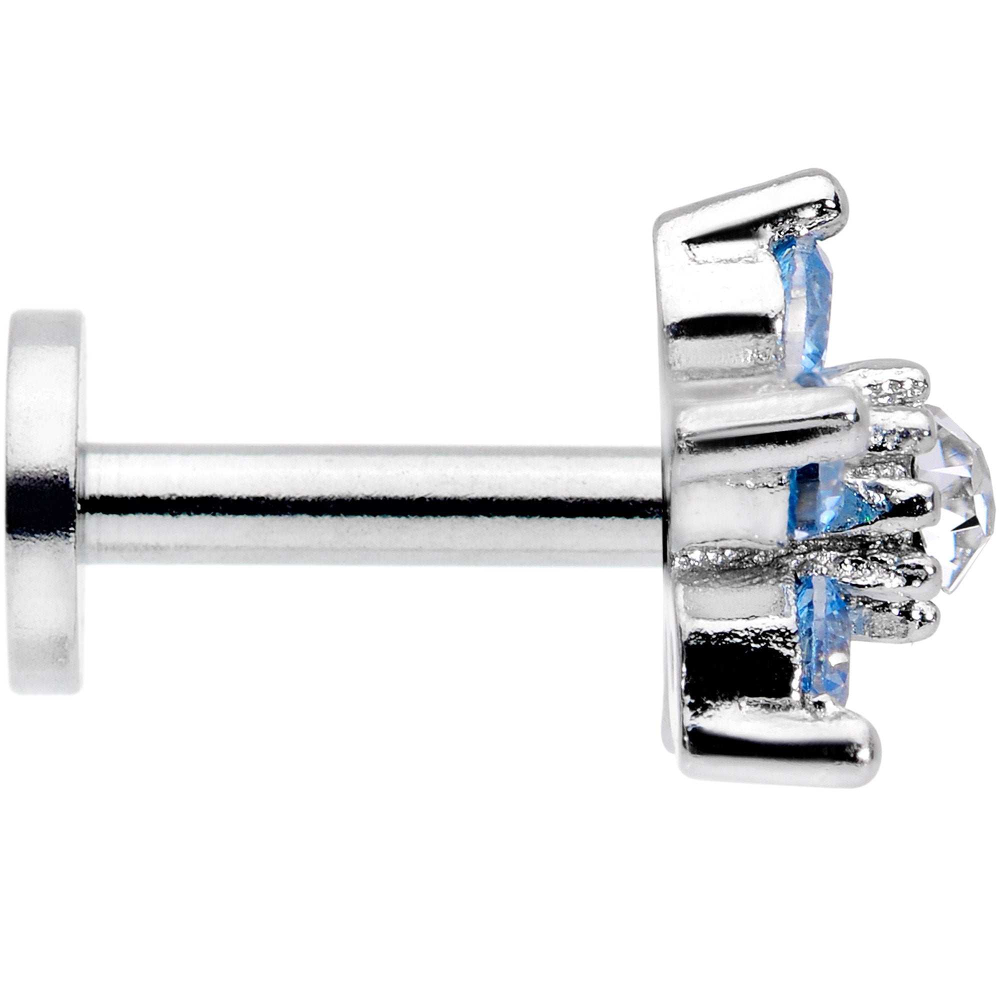 16G 1/4 Clear Blue CZ Gem Star Internally Threaded Labret Tragus