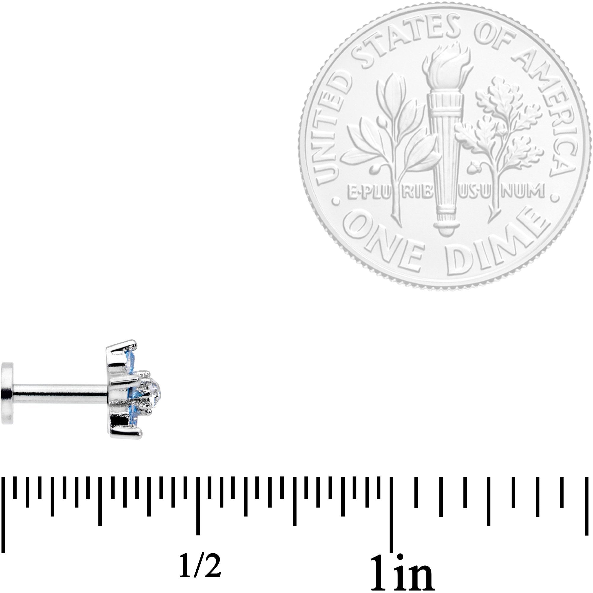 16G 1/4 Clear Blue CZ Gem Star Internally Threaded Labret Tragus