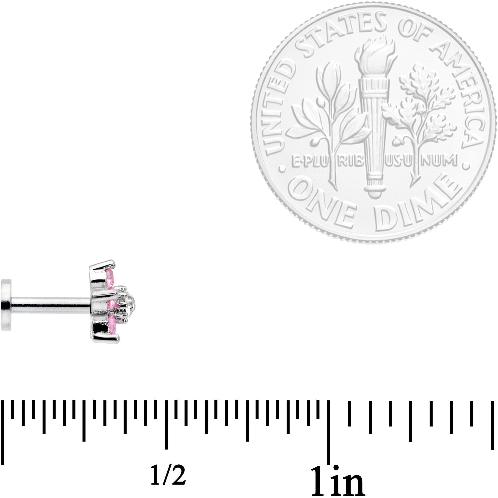 16G 1/4 Clear Pink CZ Gem Star Internally Threaded Labret Tragus