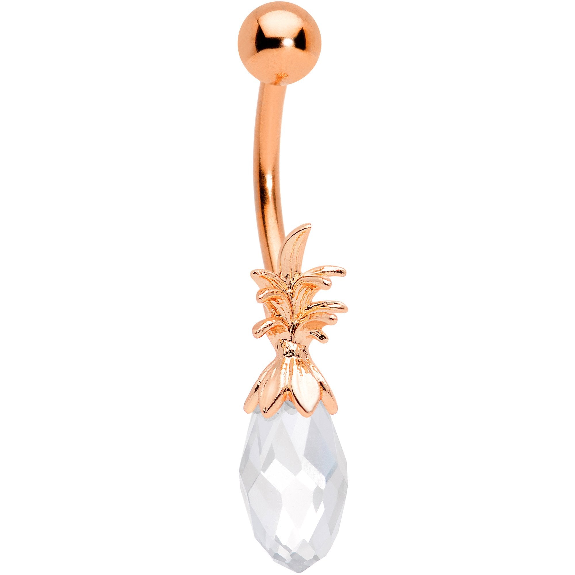 Clear Gem Rose Gold Tone Pineapple Belly Ring Set of 4 Bonus Pack