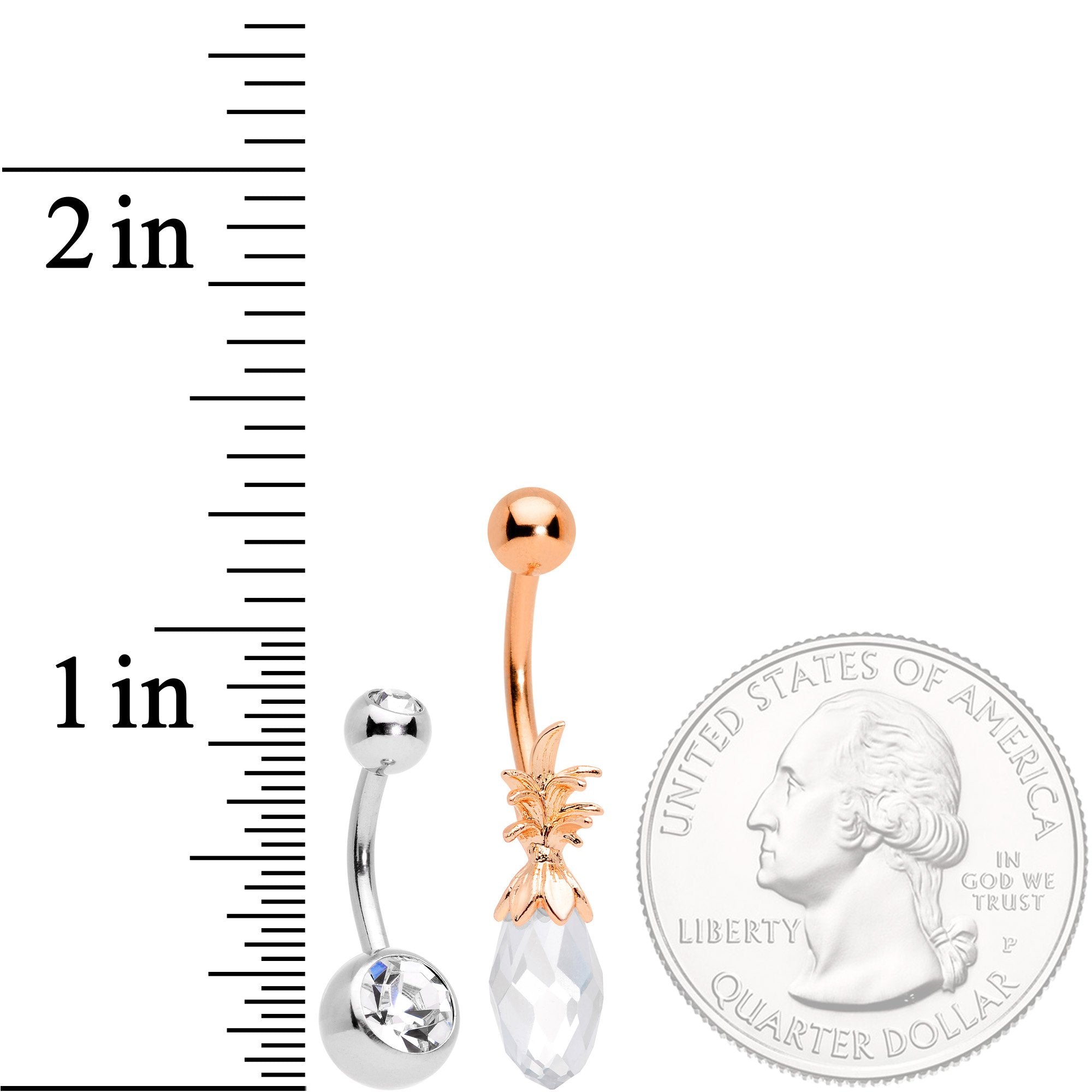 Clear Gem Rose Gold Tone Pineapple Belly Ring Set of 4 Bonus Pack