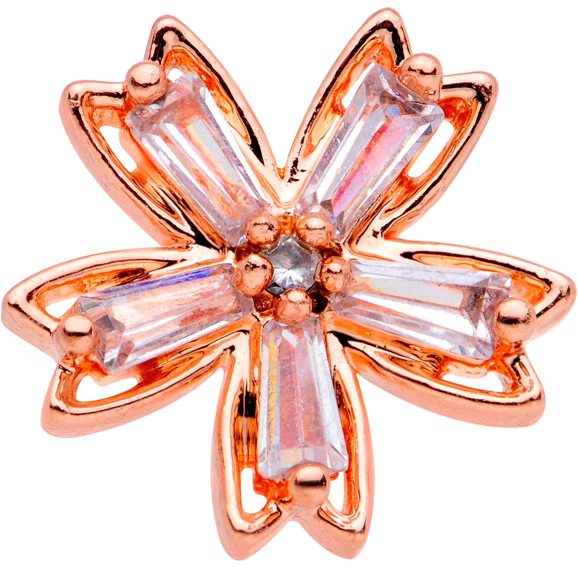 16G 5/16 Clear CZ Gem Rose Gold Tone Flower Labret Monroe Tragus