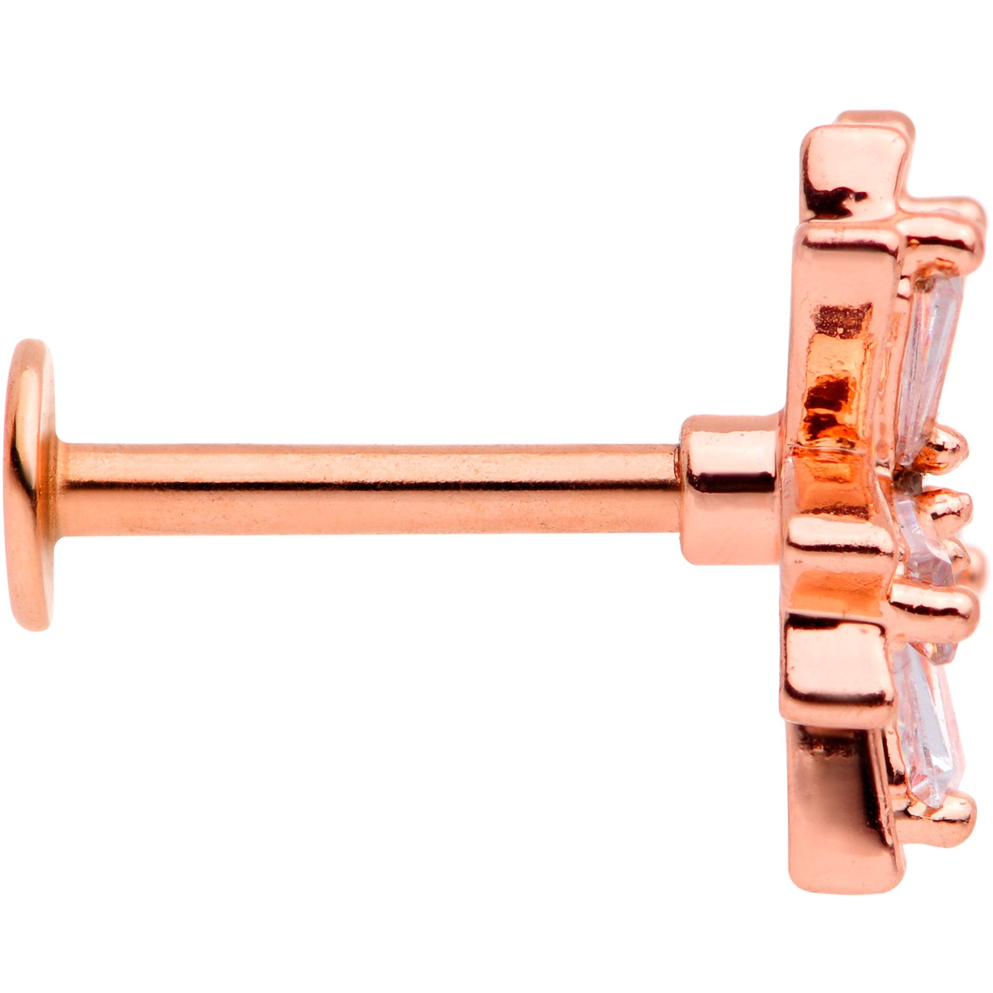 16G 5/16 Clear CZ Gem Rose Gold Tone Flower Labret Monroe Tragus