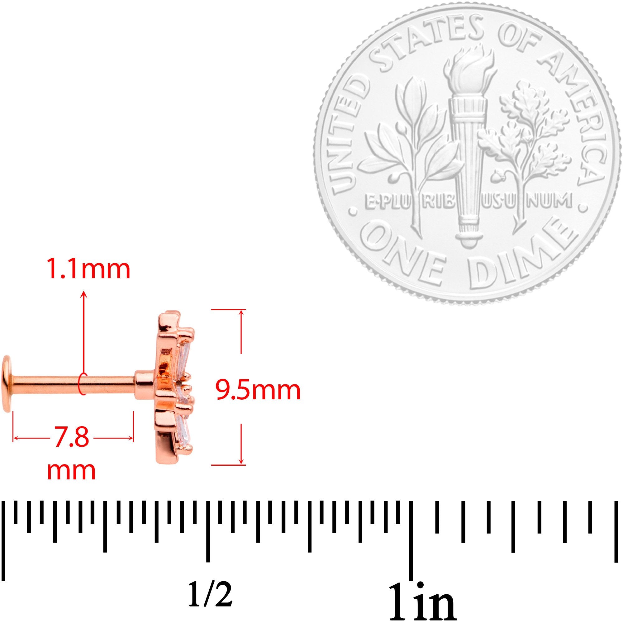 16G 5/16 Clear CZ Gem Rose Gold Tone Flower Labret Monroe Tragus