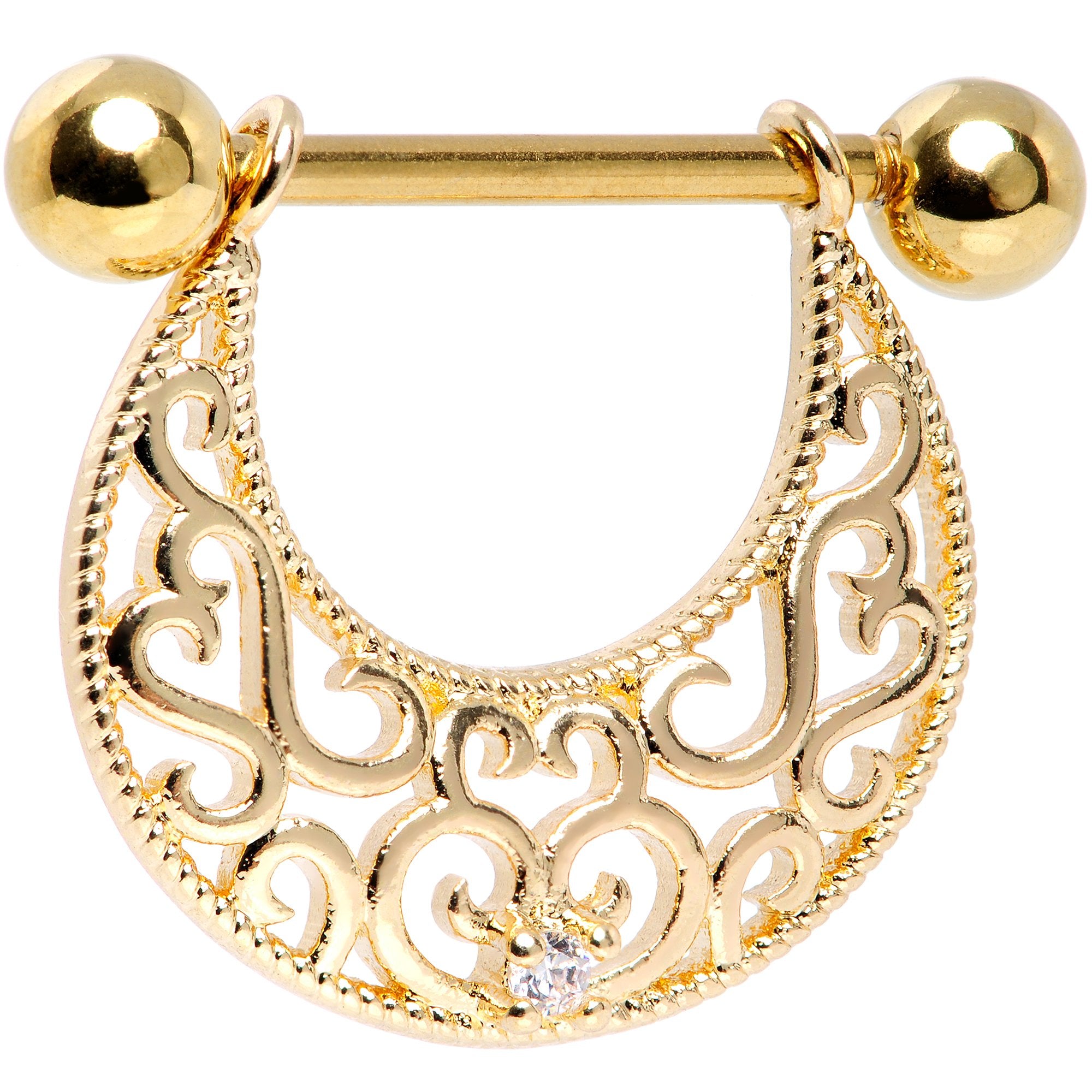 14G 9/16 Clear CZ Gem Gold Tone Abstract Heart Nipple Shield Set