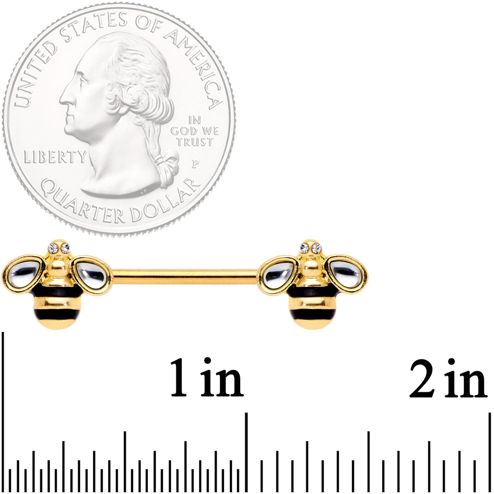 14G 9/16 Clear Gem Gold Tone Bumblebee Bling Nipple Ring Set