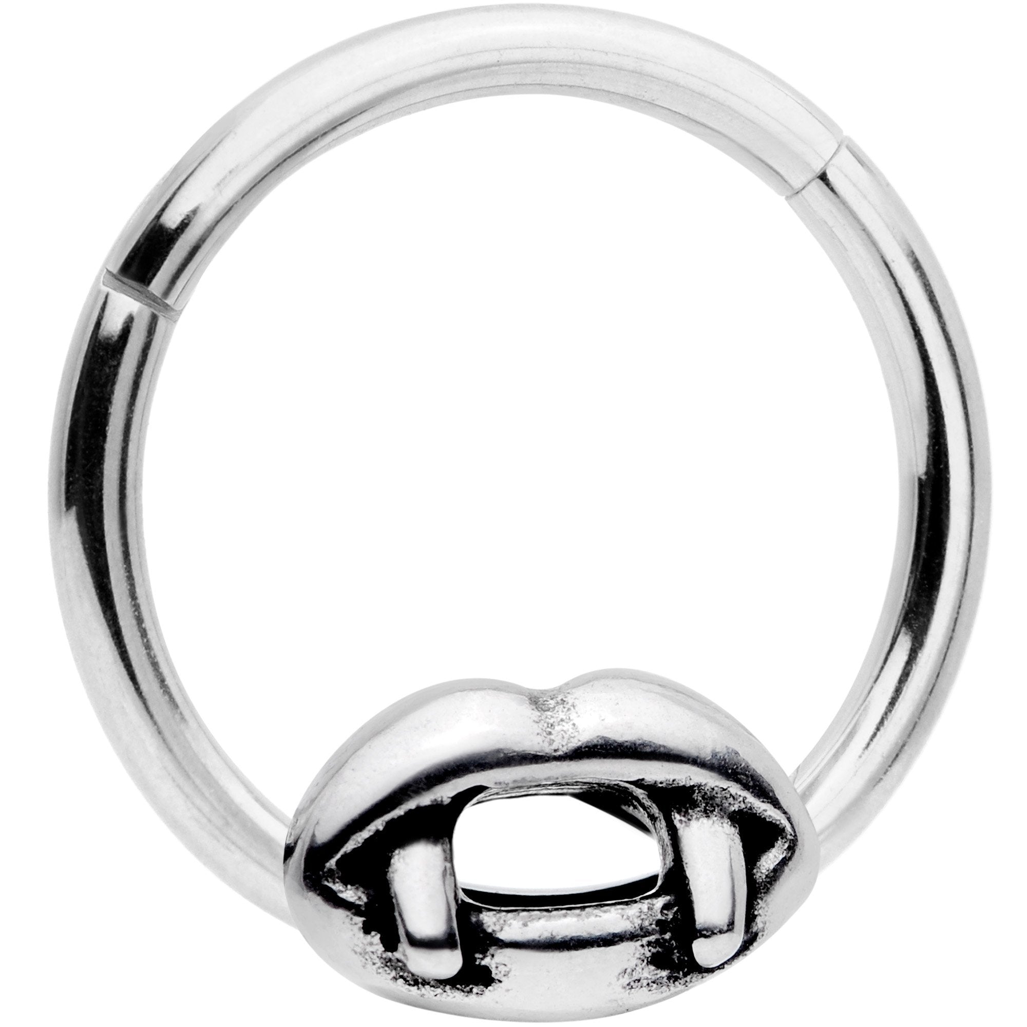 16G 3/8 Halloween Vampires Kiss Fangs Hinged Segment Ring