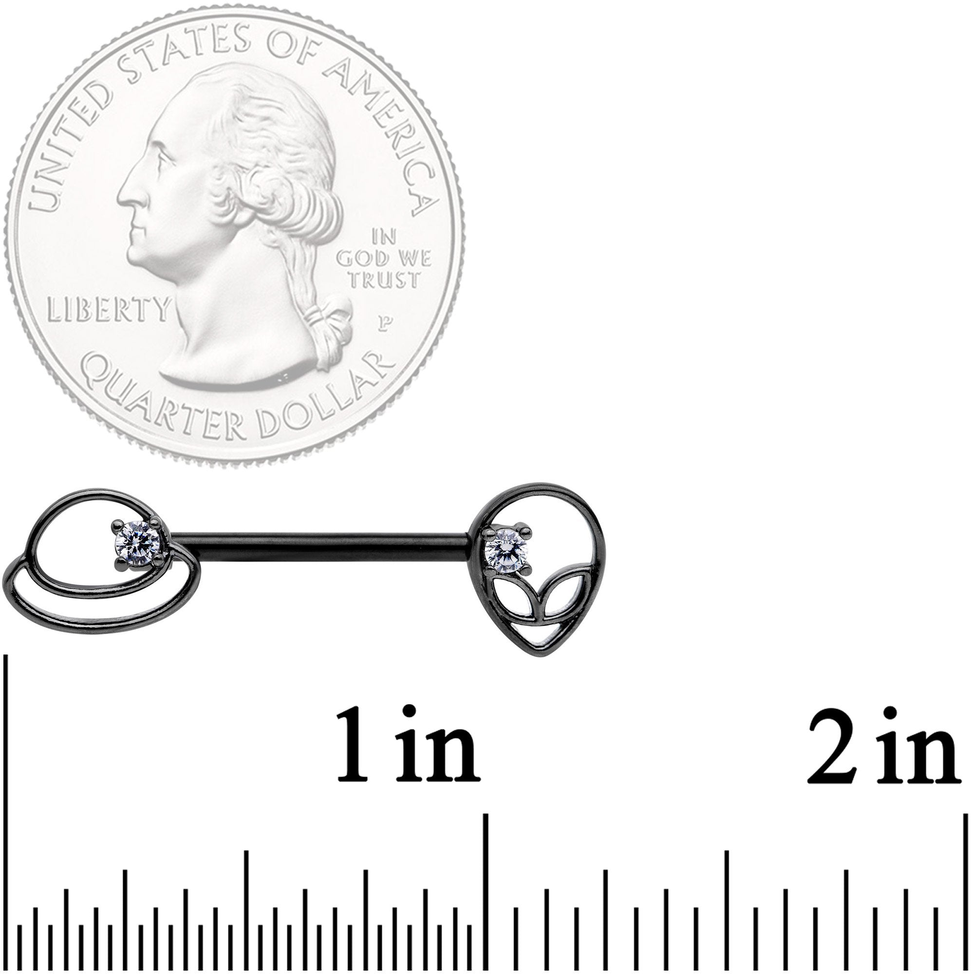 14G 9/16 Clear CZ Gem Black Saturn Alien Barbell Nipple Ring Set