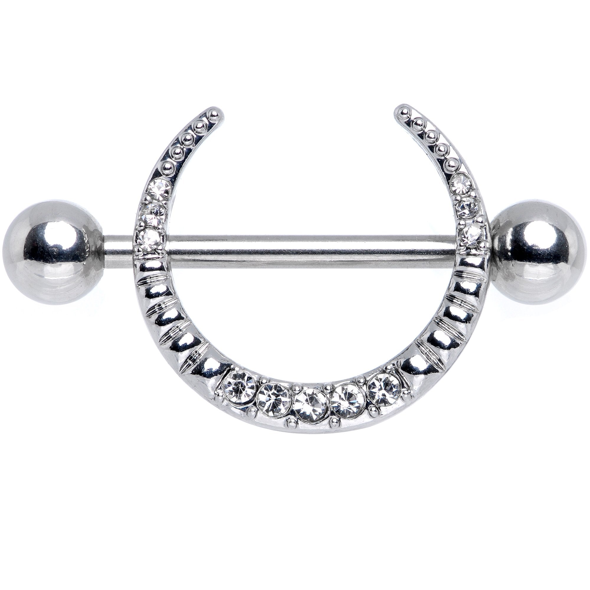 14G 9/16 Clear Gem Sliver Crescent Moon Nipple Shield Set