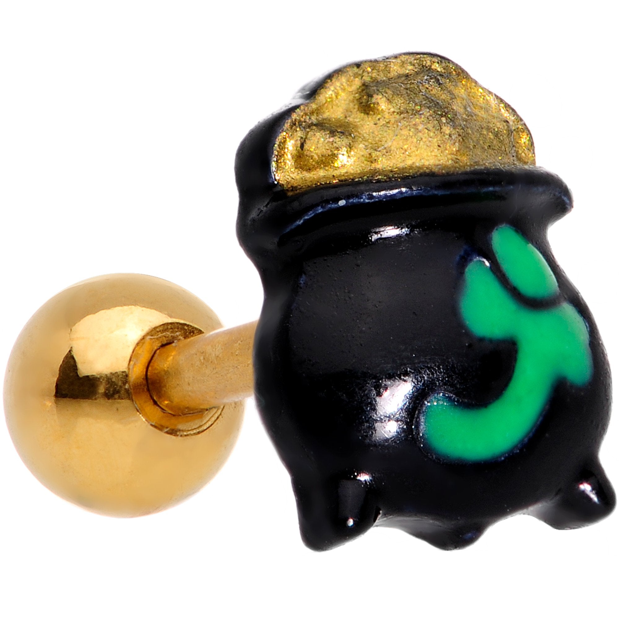 16G 1/4 Pot of Gold St Patricks Day Cartilage Tragus Earring