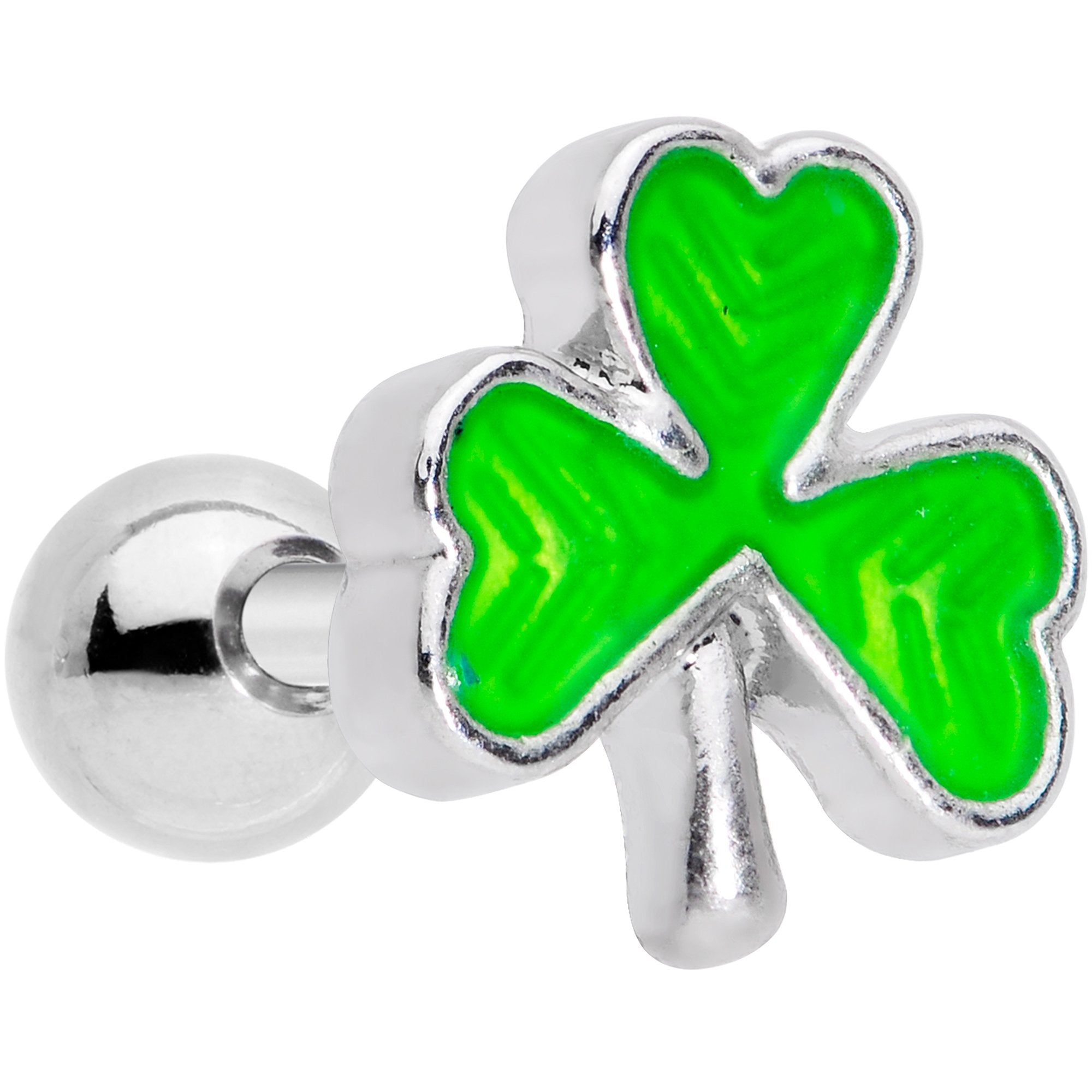 16G 1/4 Green St Patricks Day Shamrock Cartilage Tragus Earring