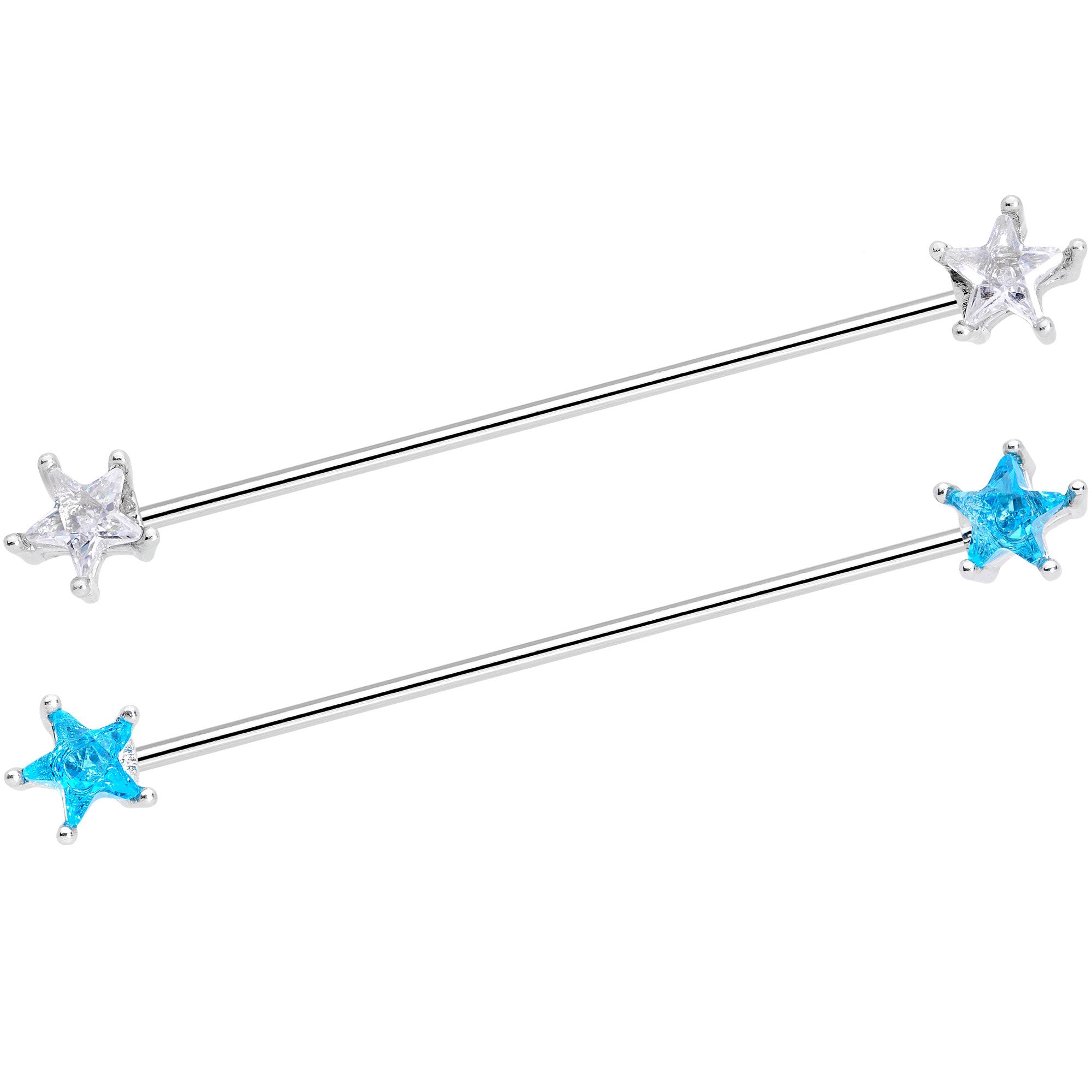 16G Clear Blue CZ Gem Stars Industrial Barbell Bonus Pack Set