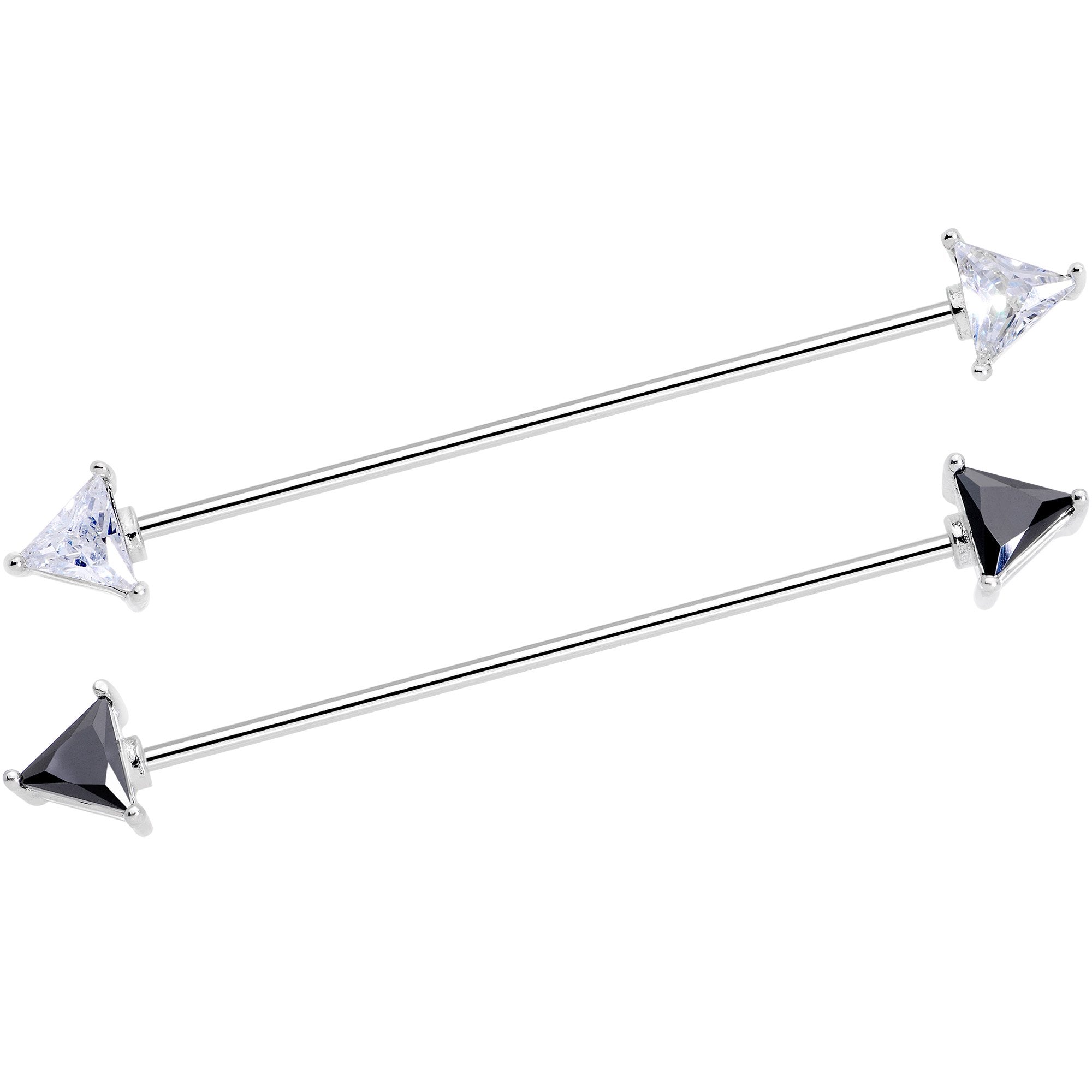 16G Black Clear Gem Love Triangles Industrial Barbell Bonus Pack Set
