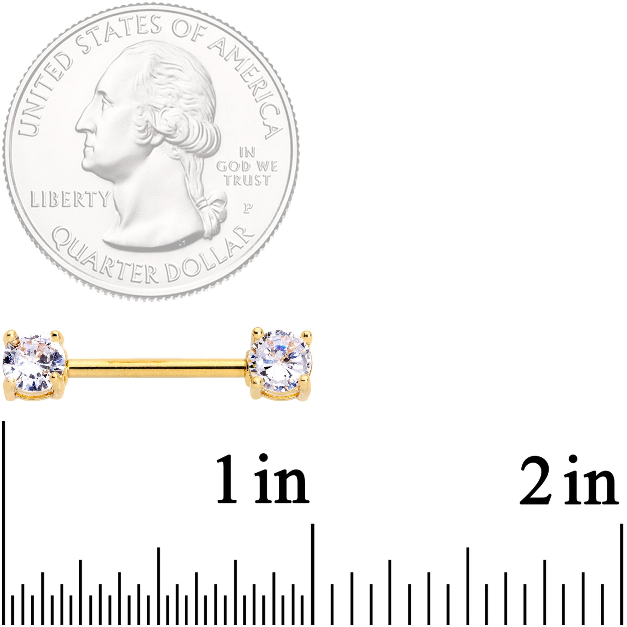 14G 9/16 Clear CZ Gem Gold Tone Barbell Nipple Ring Set