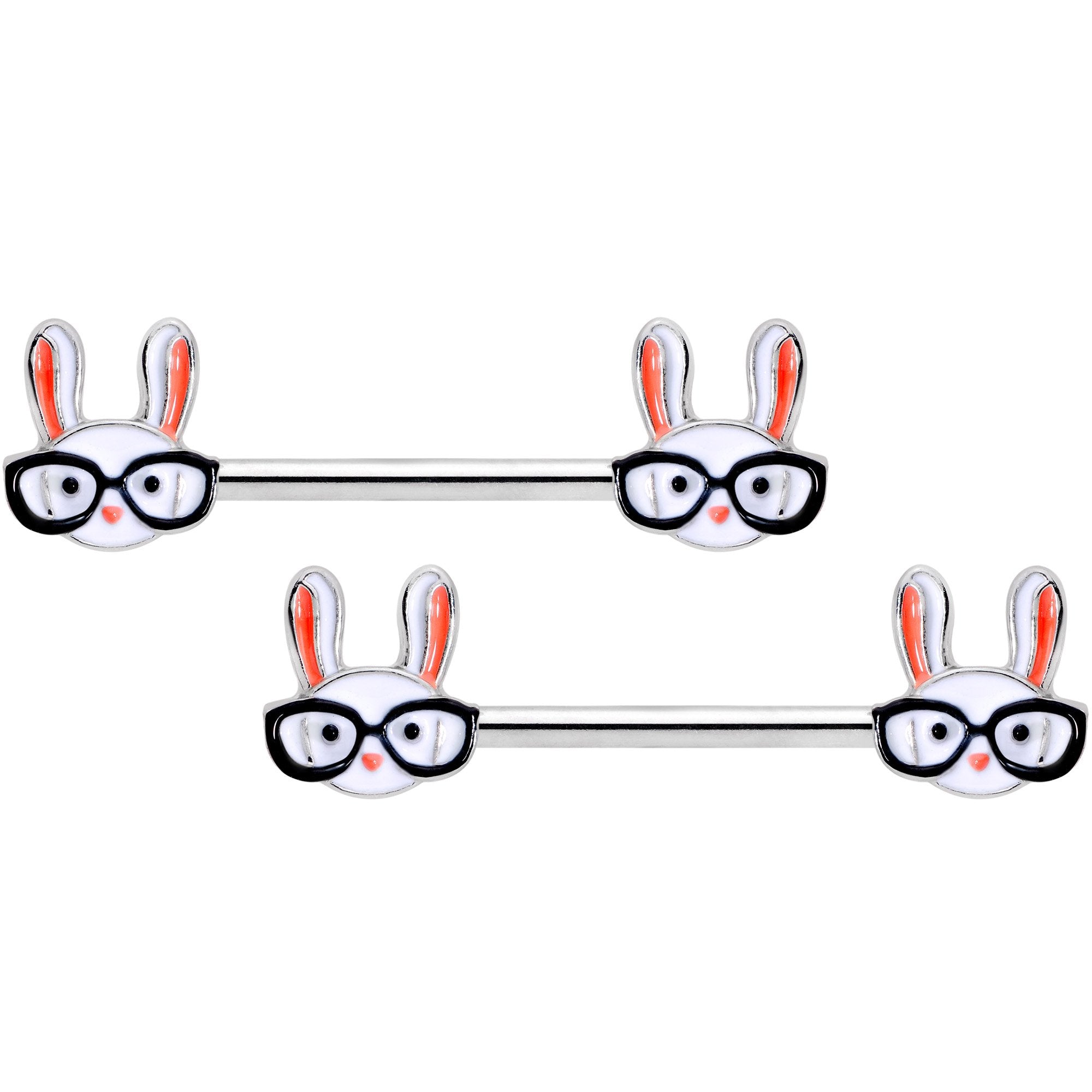 14G 5/8 Nerdy Easter Bunny Barbell Nipple Ring Set