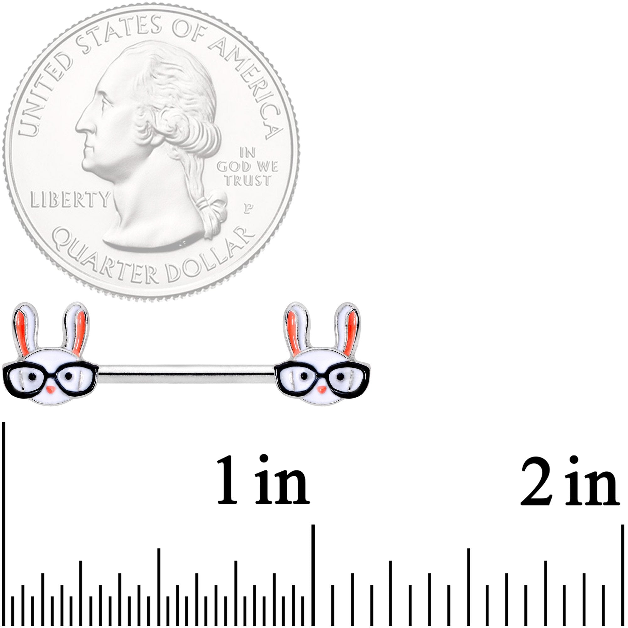 14G 5/8 Nerdy Easter Bunny Barbell Nipple Ring Set